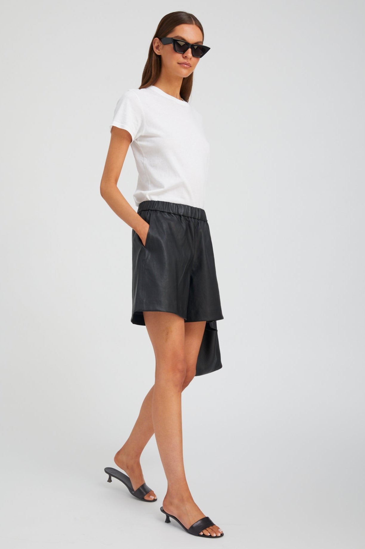 Black Leather Culotte Shorts