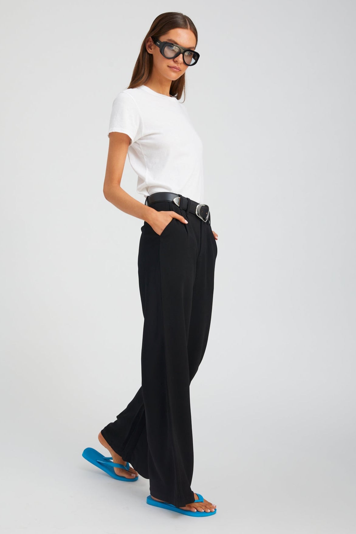 Black Crepe Pleated Trousers