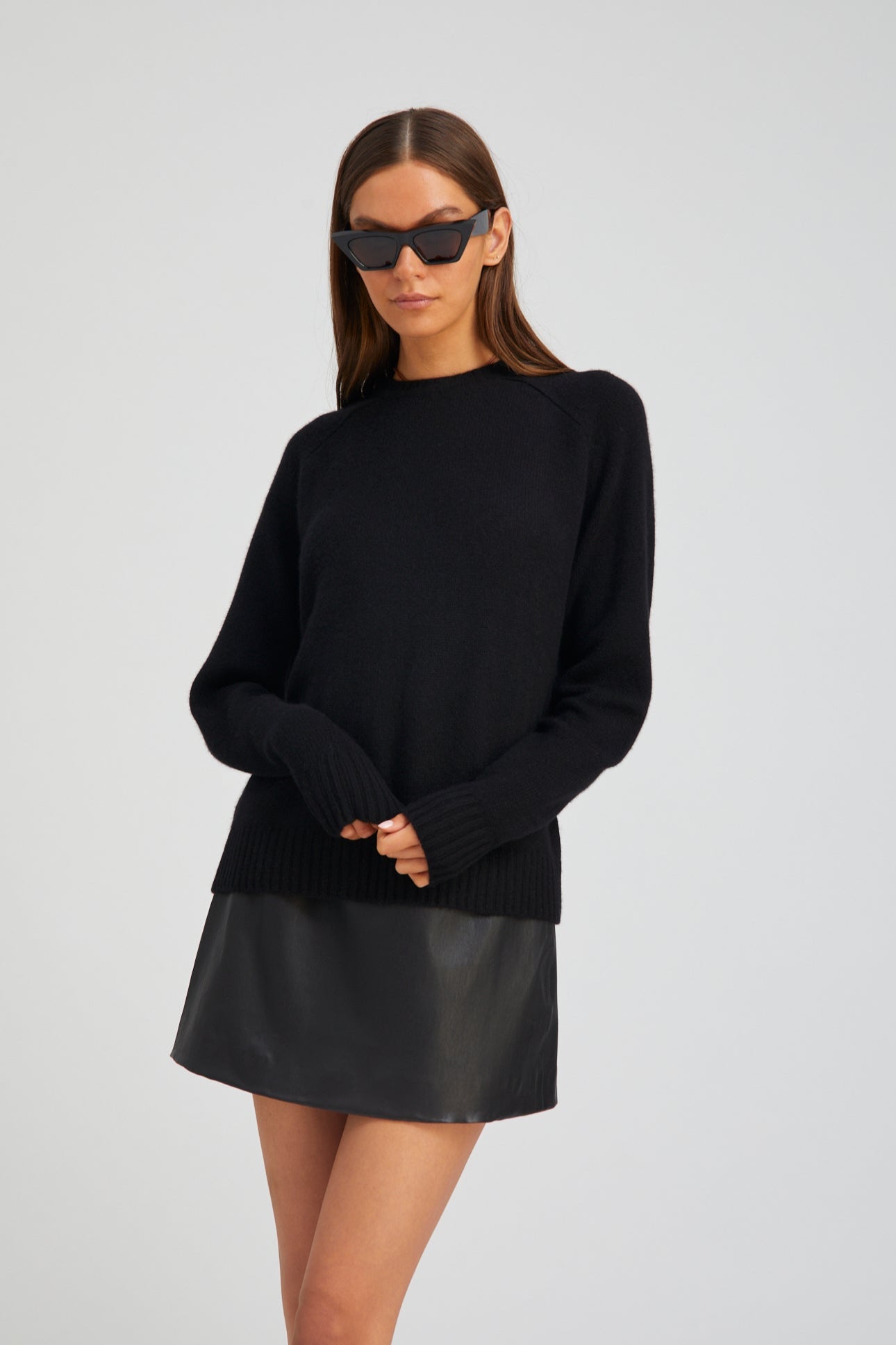 Black Leather Pull on Skirt