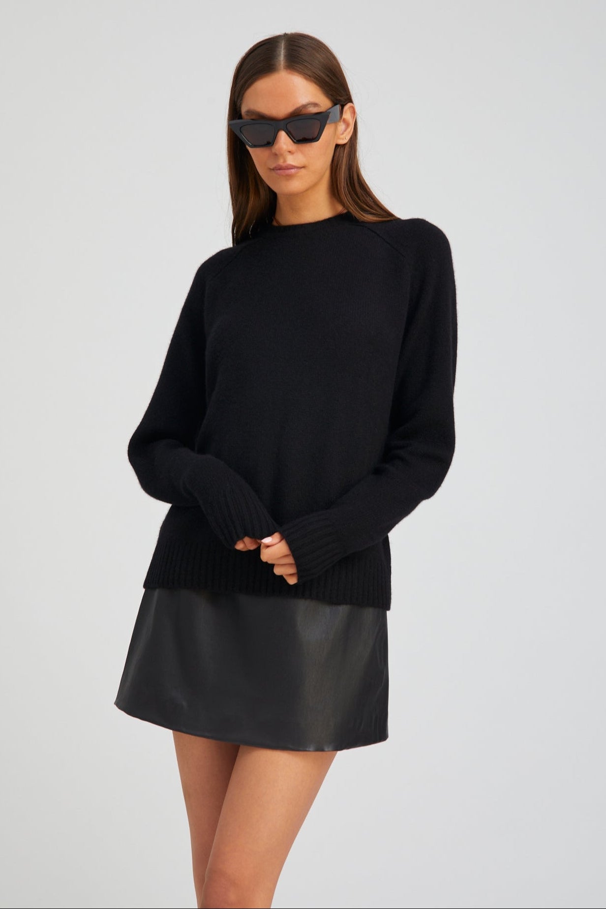 Black Leather Pull on Skirt