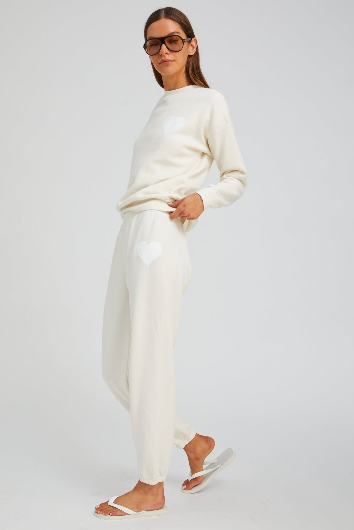 Creme with White Heart Sweatpants