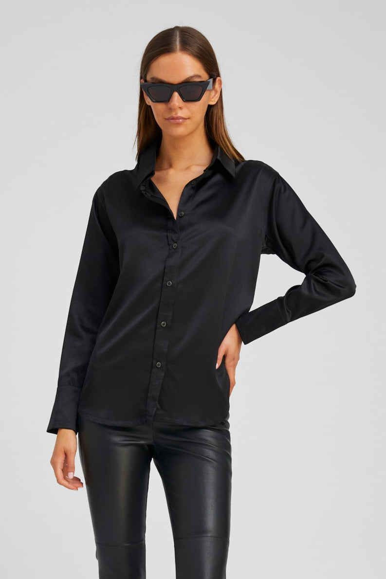 Black Silk Slim Button Down