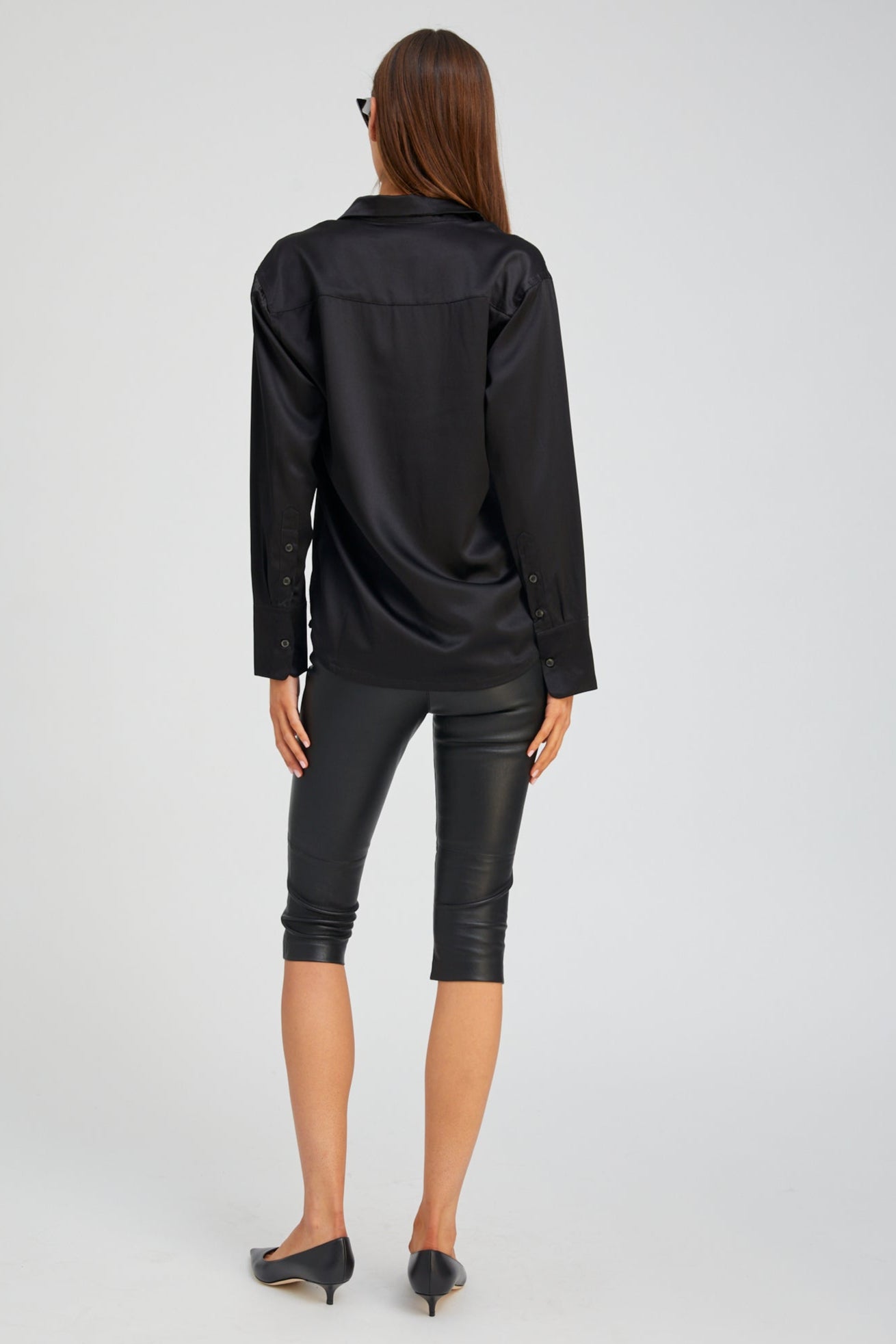 Black Silk Slim Button Down