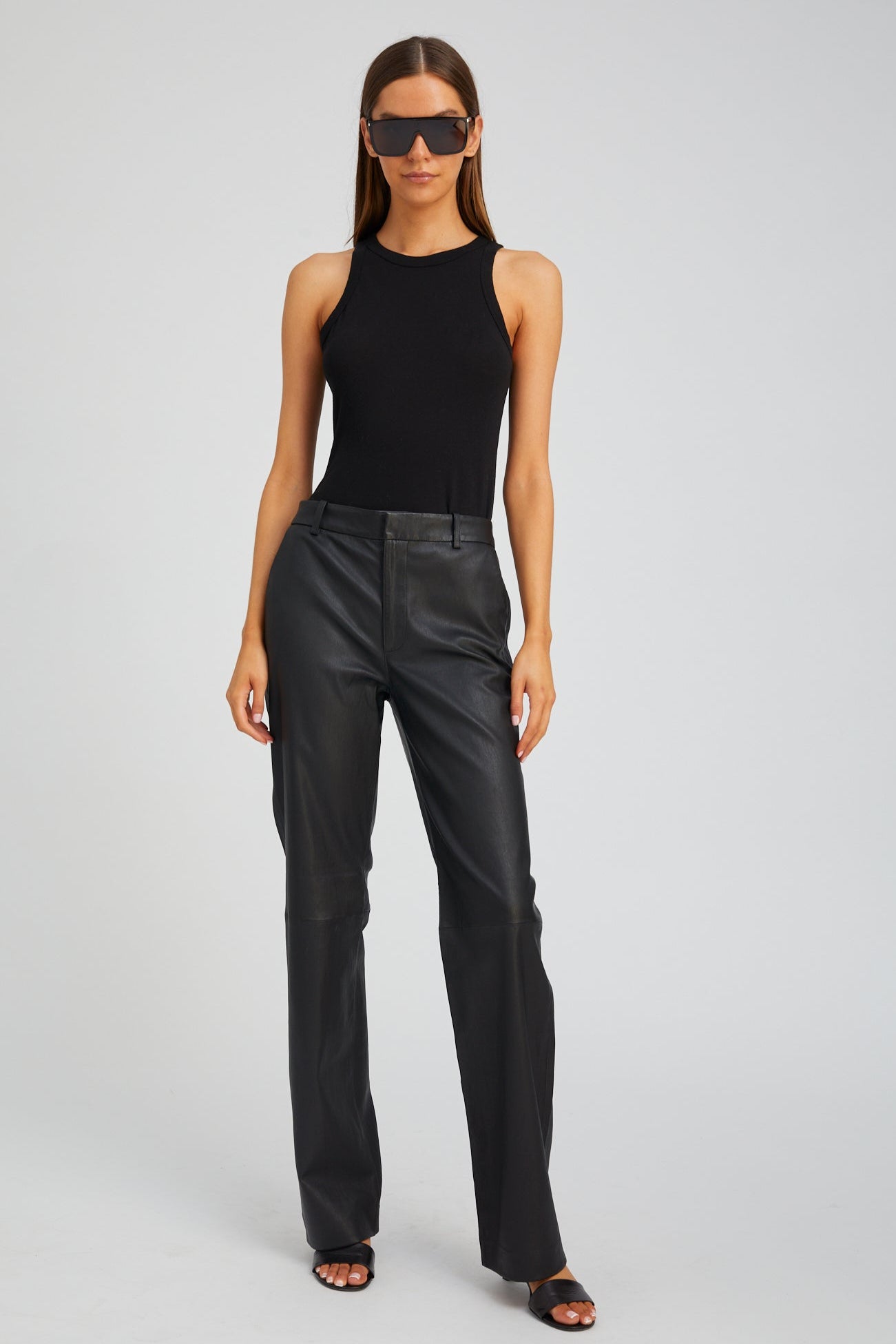 SPRWMN Black Leather Baggy Low Rise Trousers - Cargo Pants