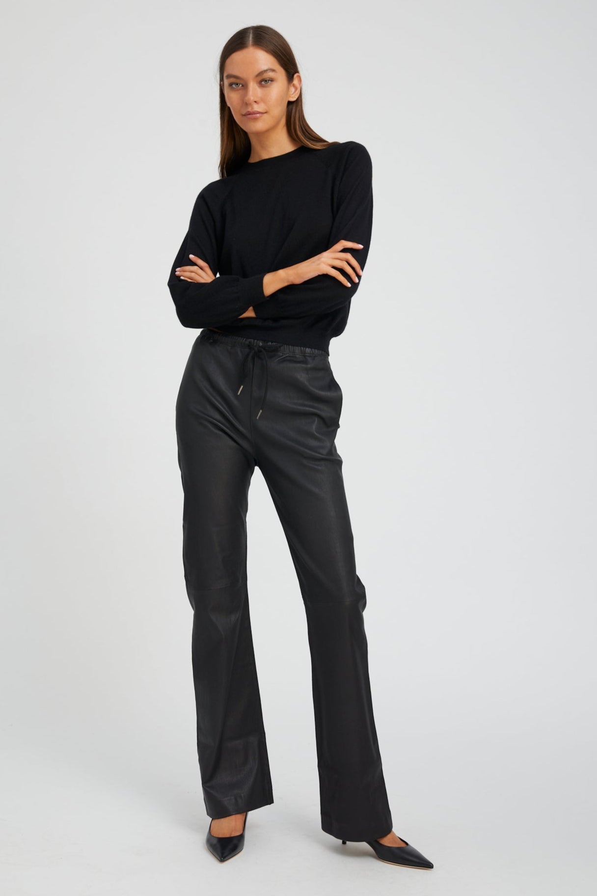 Black Leather Straight Leg Pants