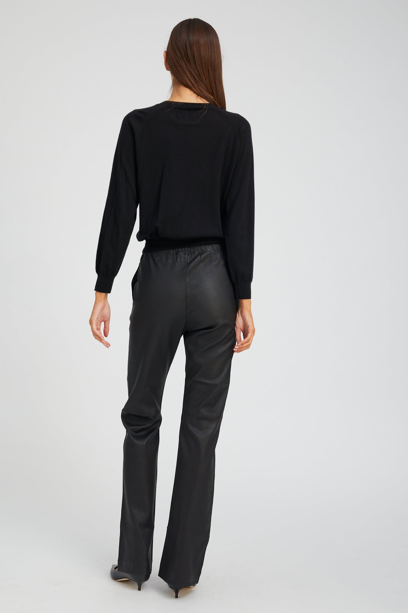 Black Leather Straight Leg Pants
