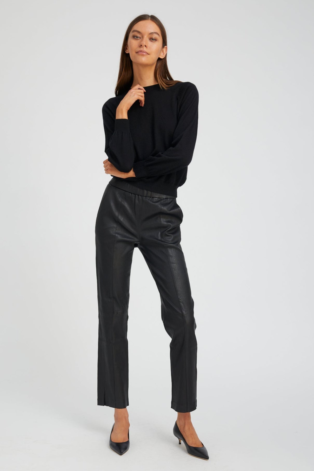 Black Leather Sophia Pintuck Joggers