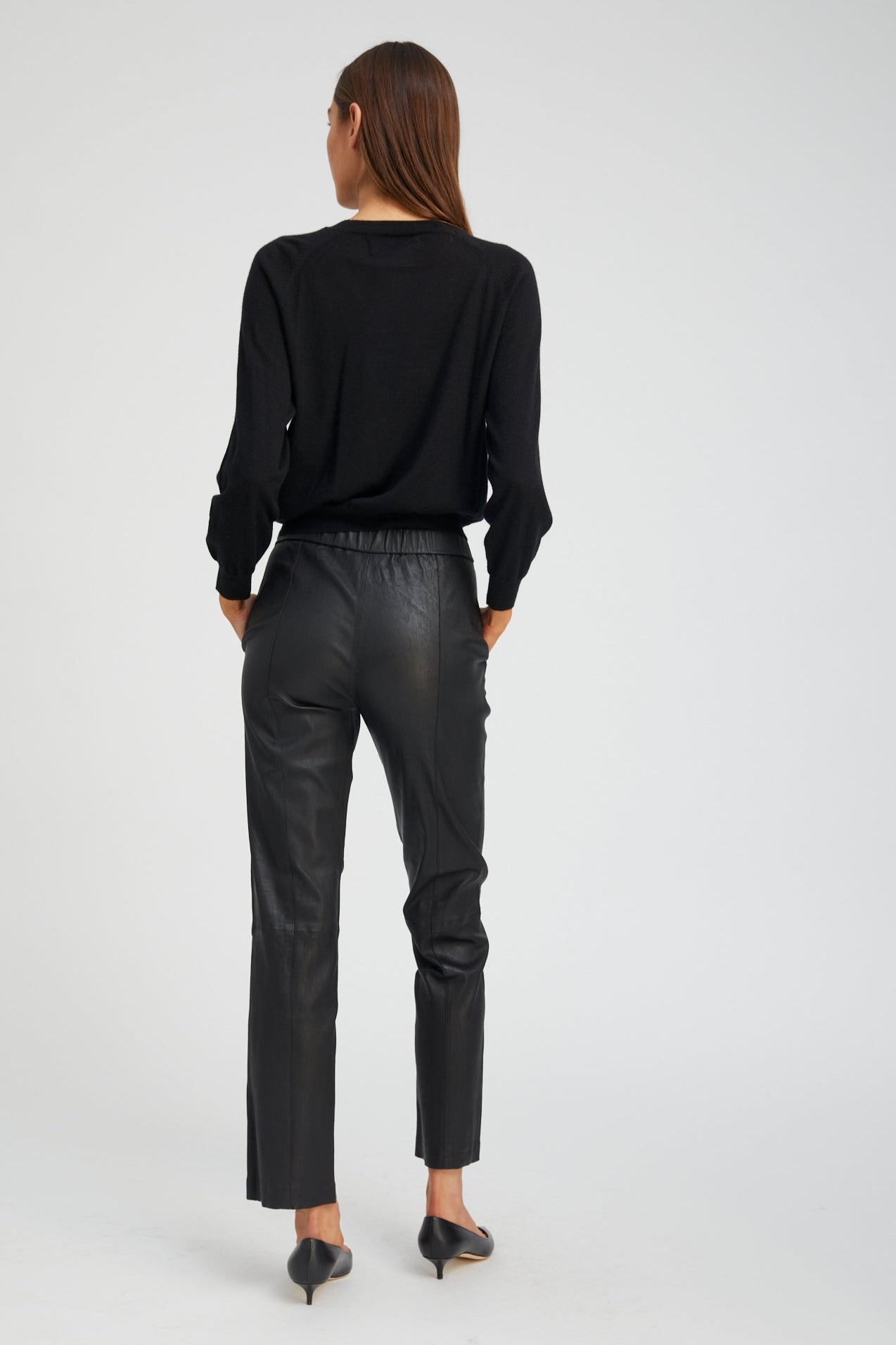 Black Leather Sophia Pintuck Joggers