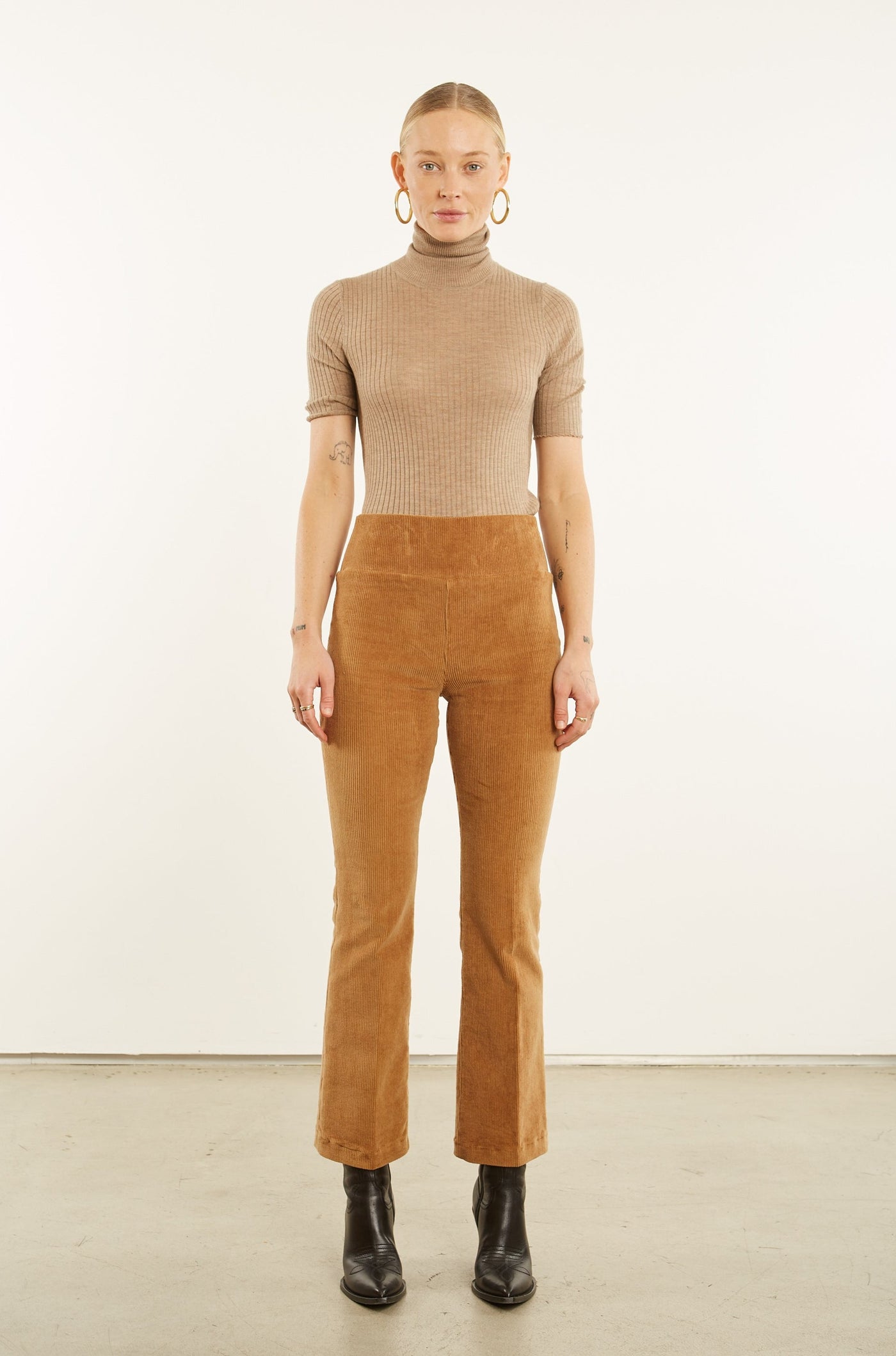 Camel Corduroy Ankle Flare Pants