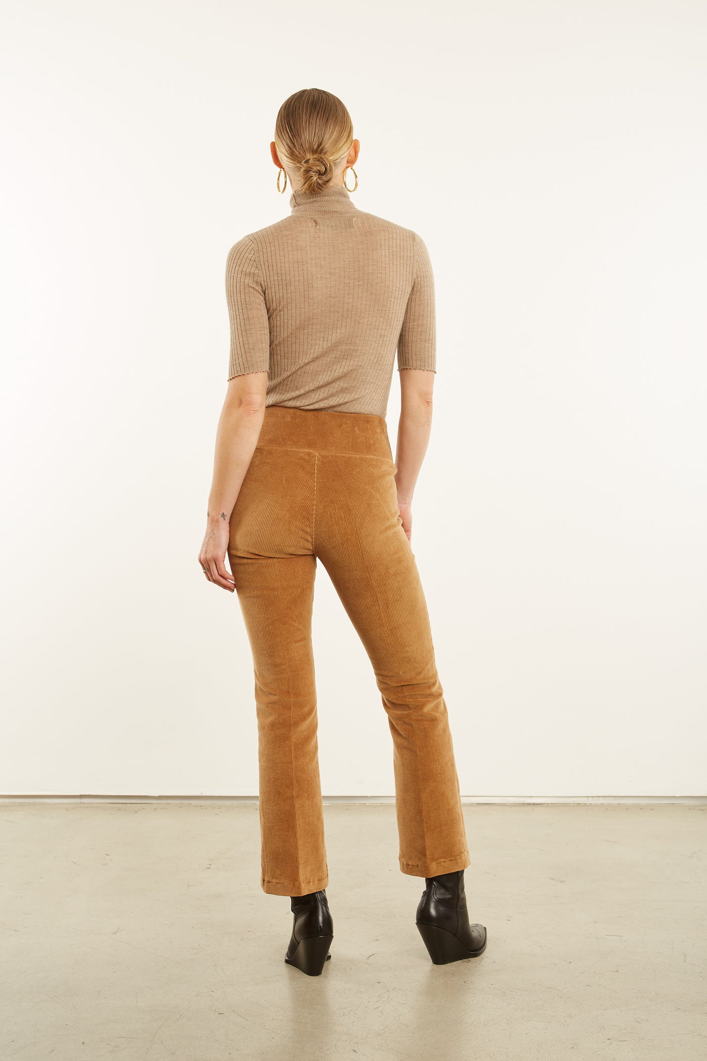 Camel Corduroy Ankle Flare Pants