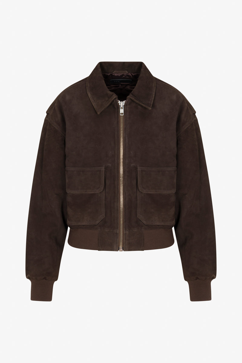 Americano Suede Cropped Aviator Bomber