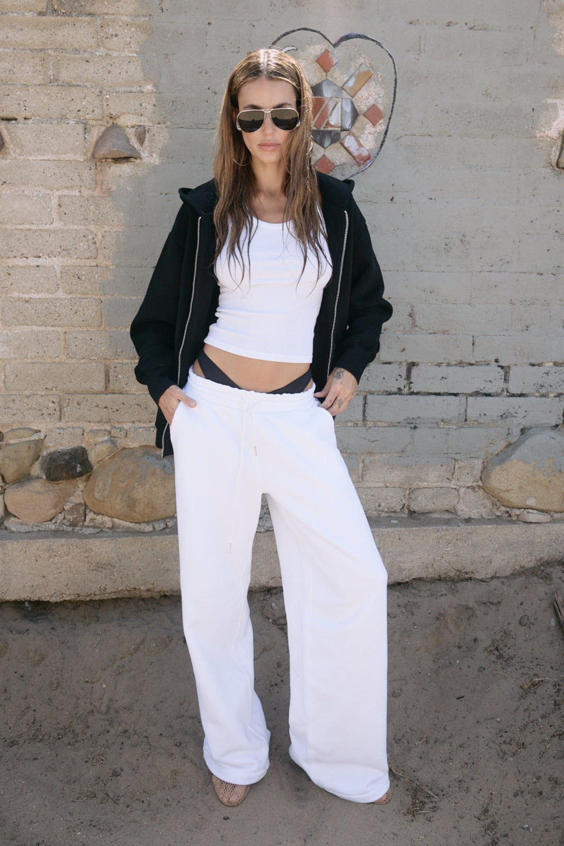 White Cotton Baggy Sweatpants