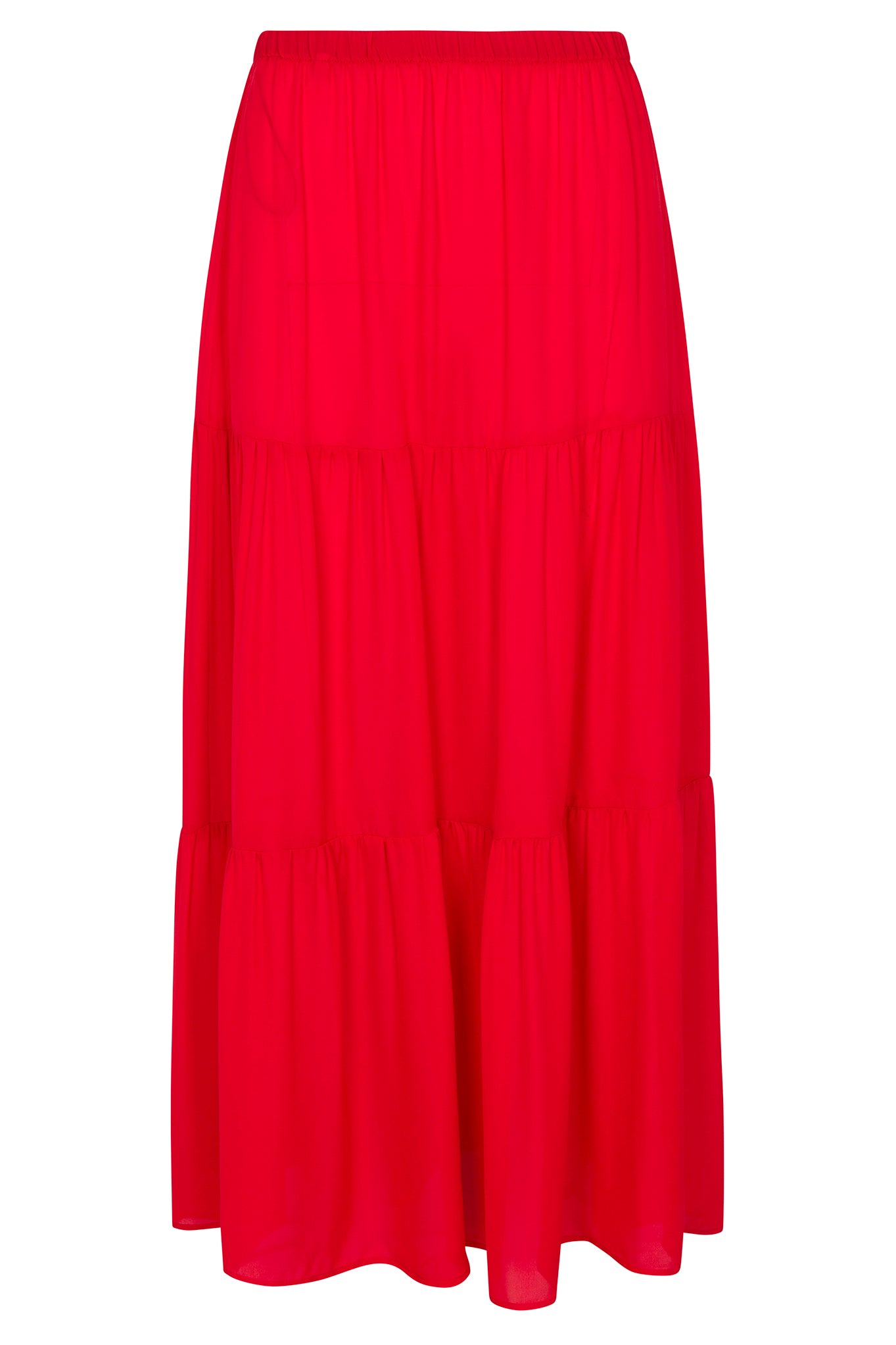 Red Silk Tiered Maxi Skirt