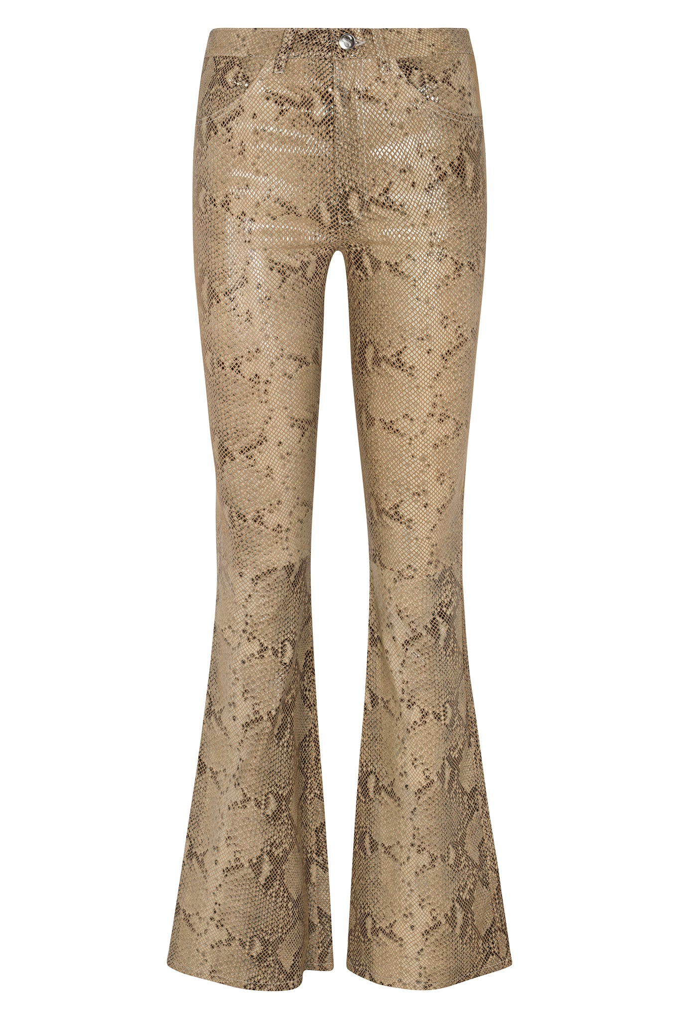 Beige Python Leather 5 Pocket Micro Flare