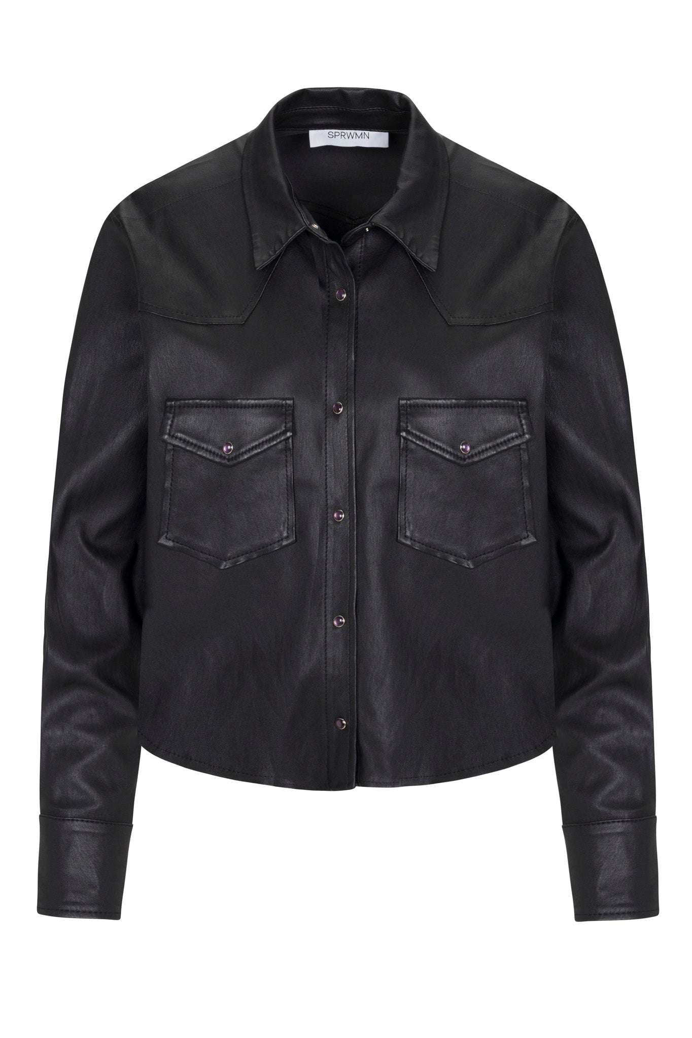 Black Leather Cropped Western Button Down