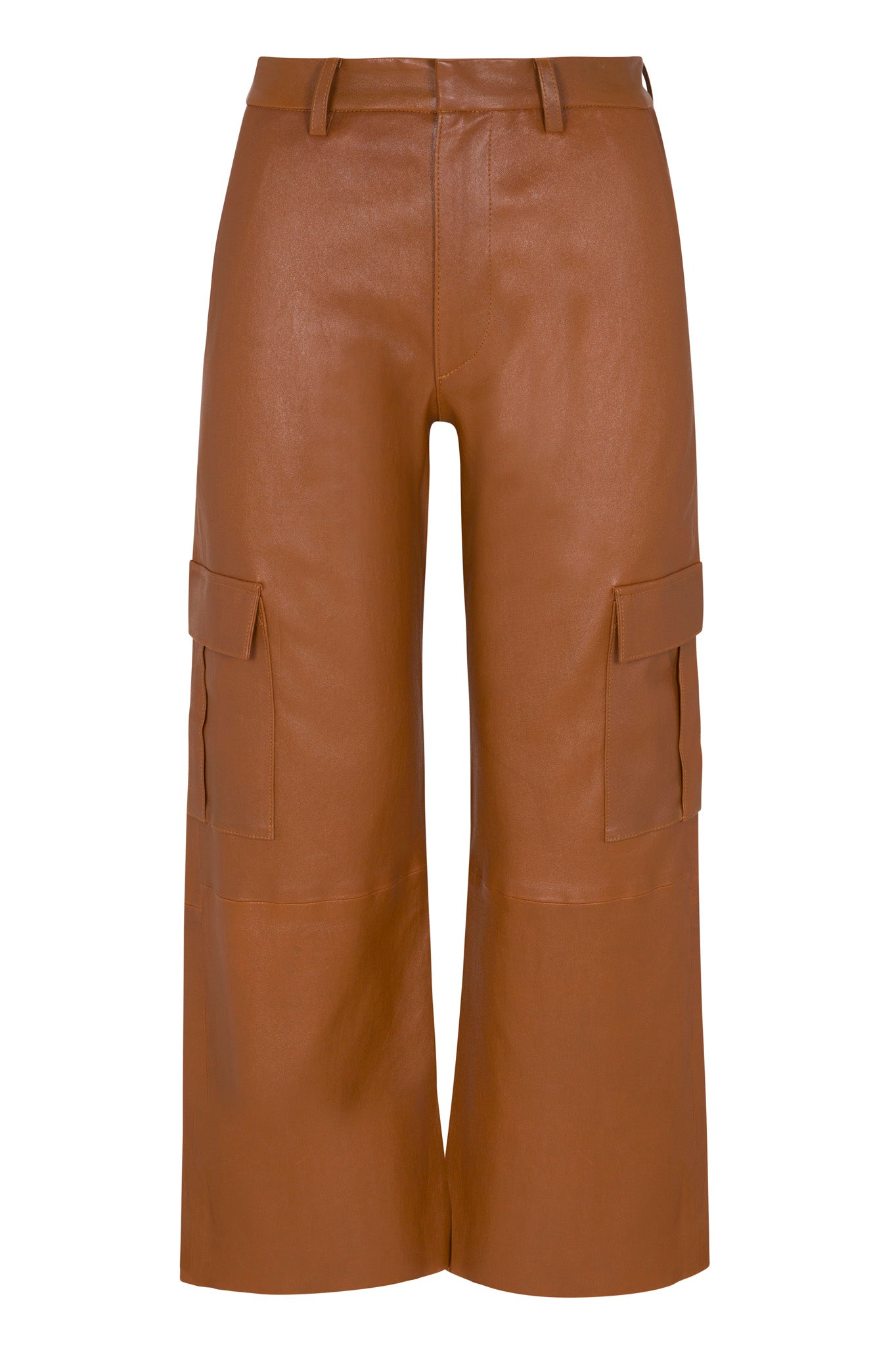 Chestnut Leather Cropped Cargo Trousers