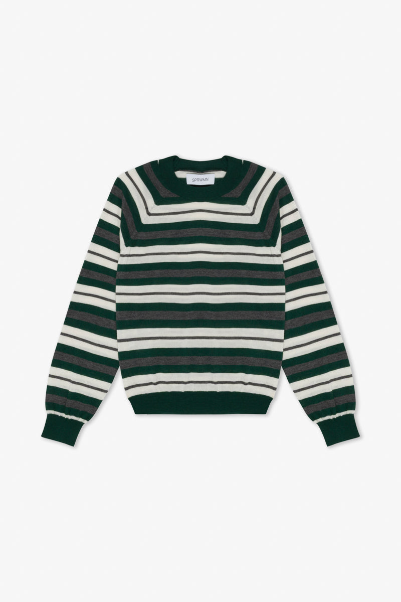 Green Striped Cashmere Raglan Sweater