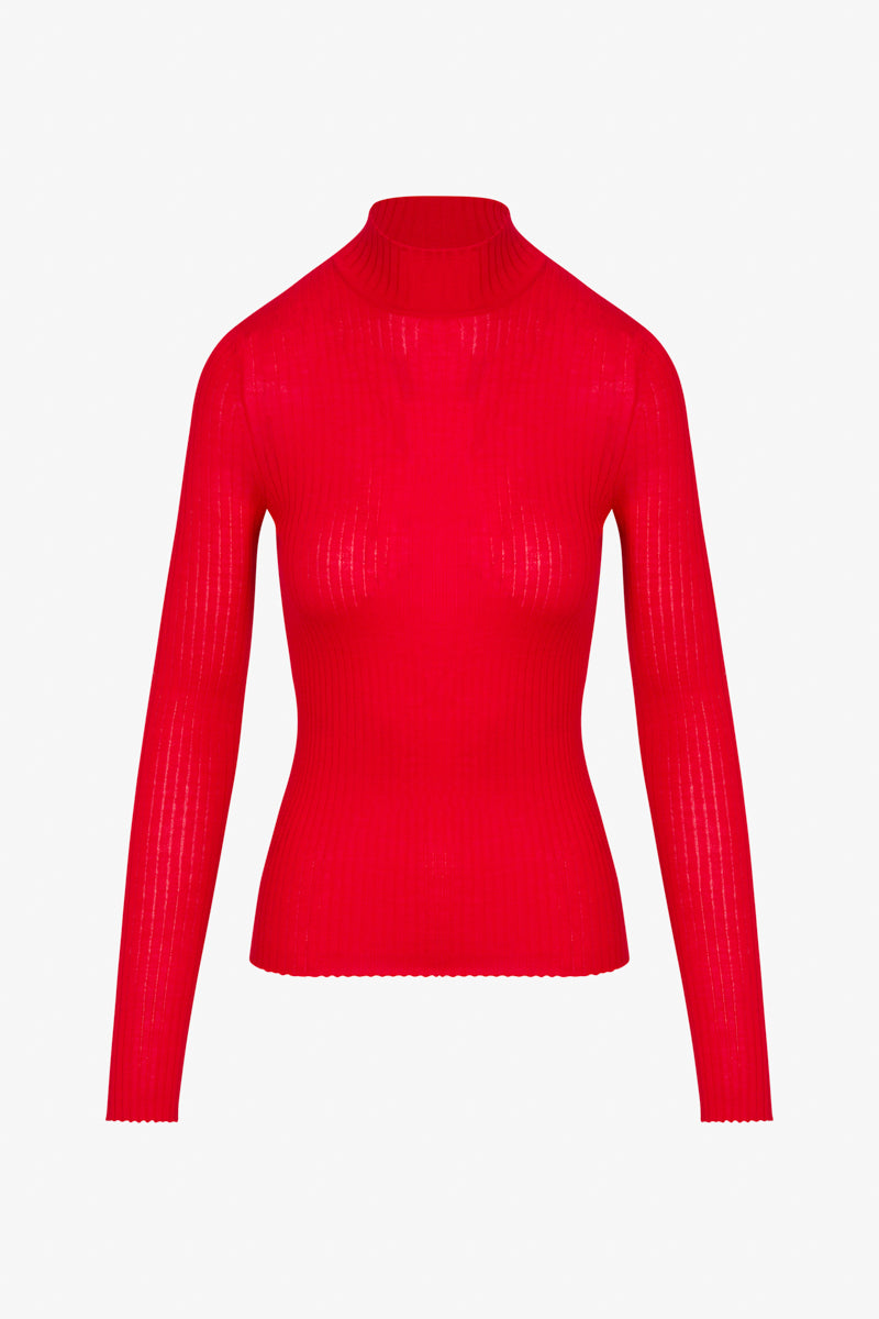 Red Cashmere Mock Neck