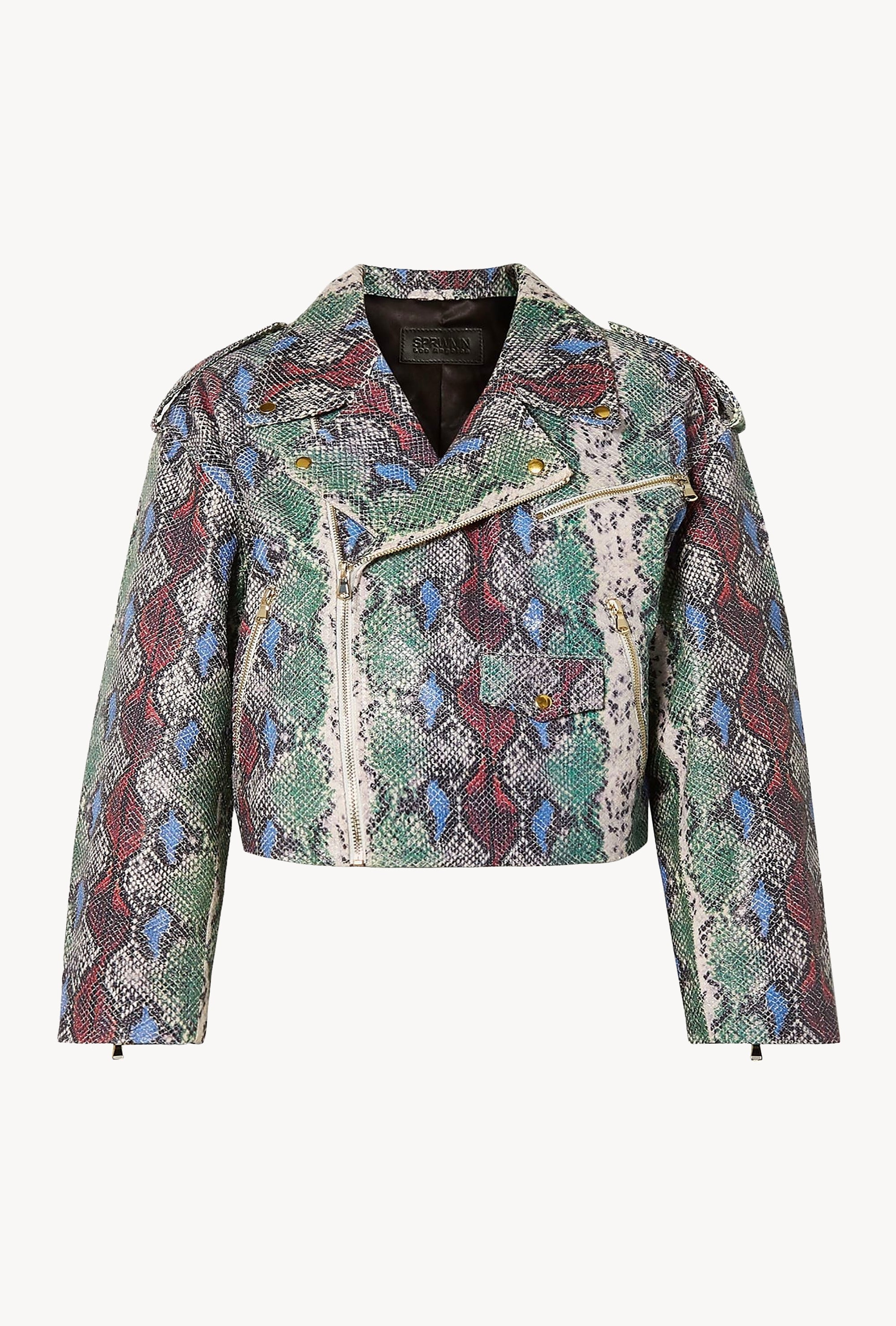 Snake Print Leather Moto Jacket