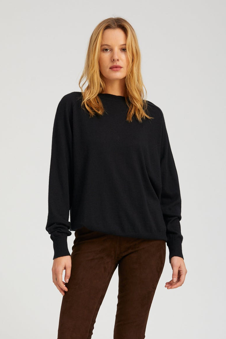 Black Fine Cashmere Boyfriend Sweater