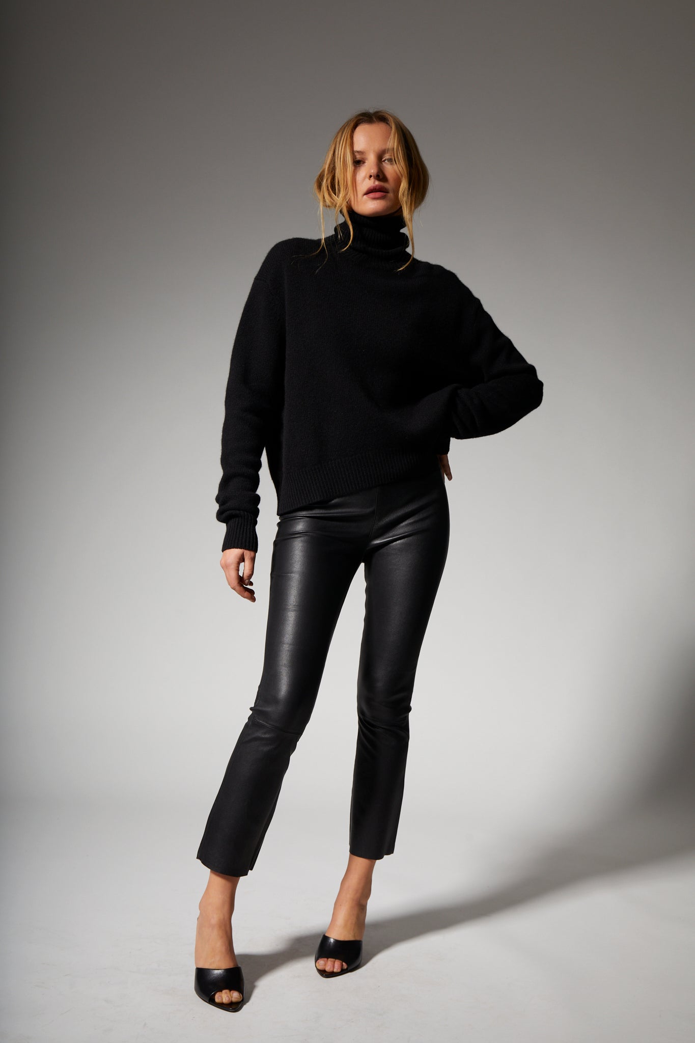 Black Leather Crop Flare