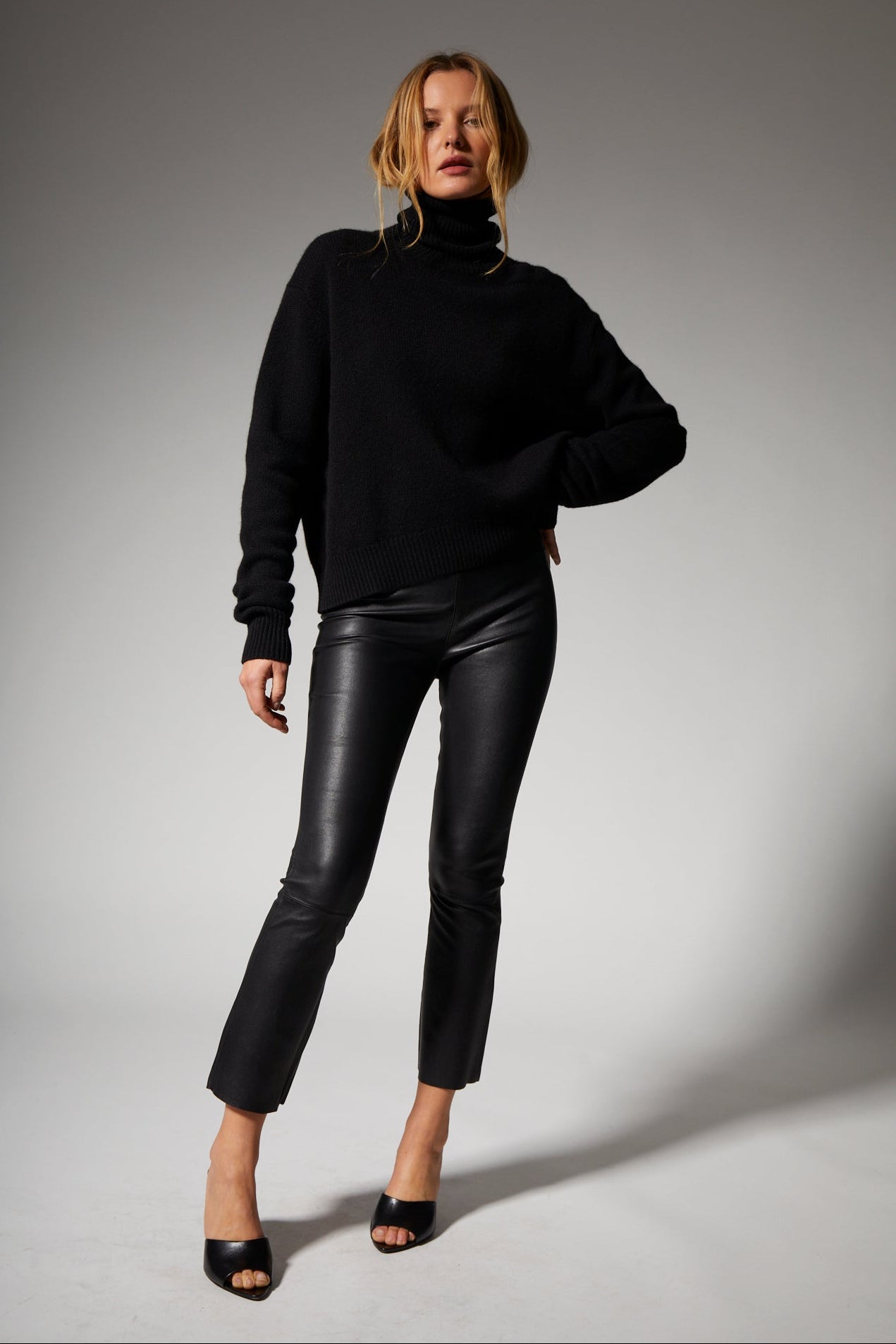 Black Leather Crop Flare