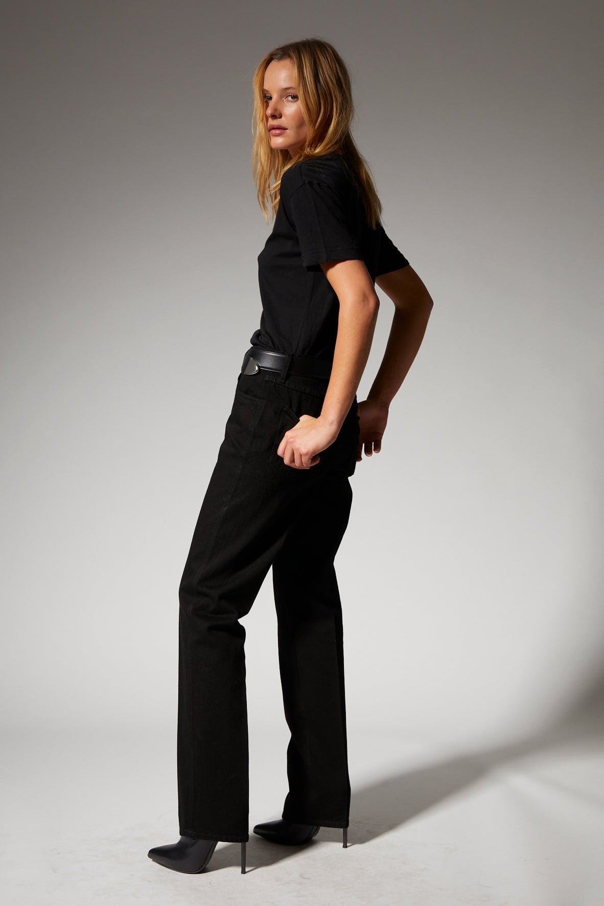 Black Cotton V-Neck Tee