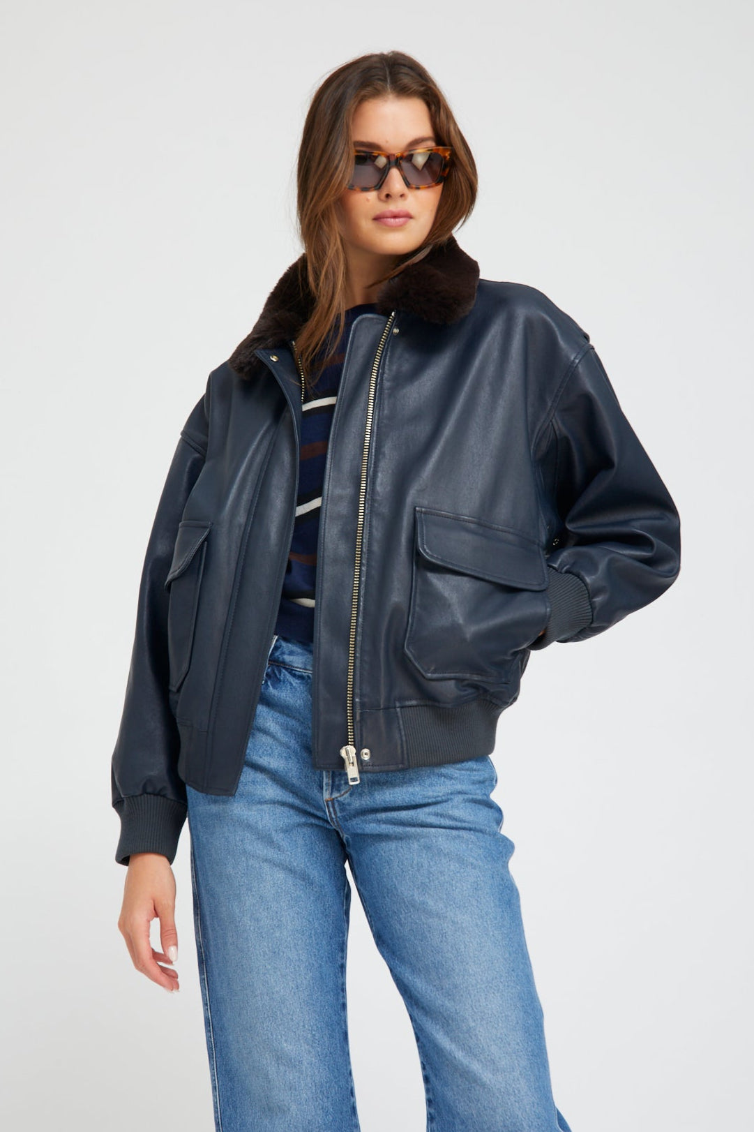 Midnight Leather Vintage Aviator Jacket
