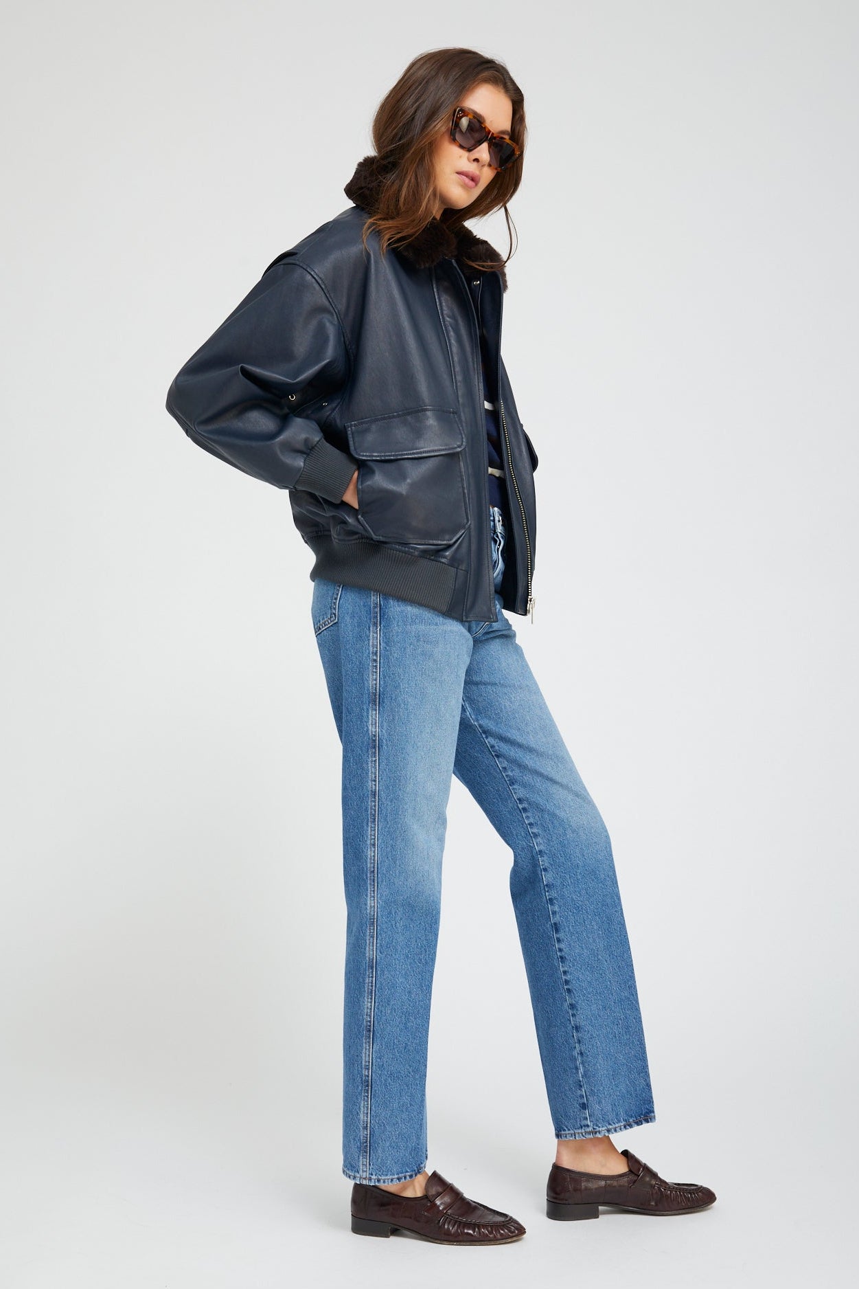 Midnight Leather Vintage Aviator Jacket