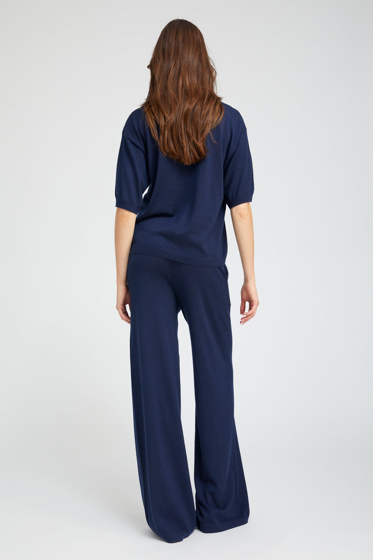 Navy Cashmere Wide Leg Pants