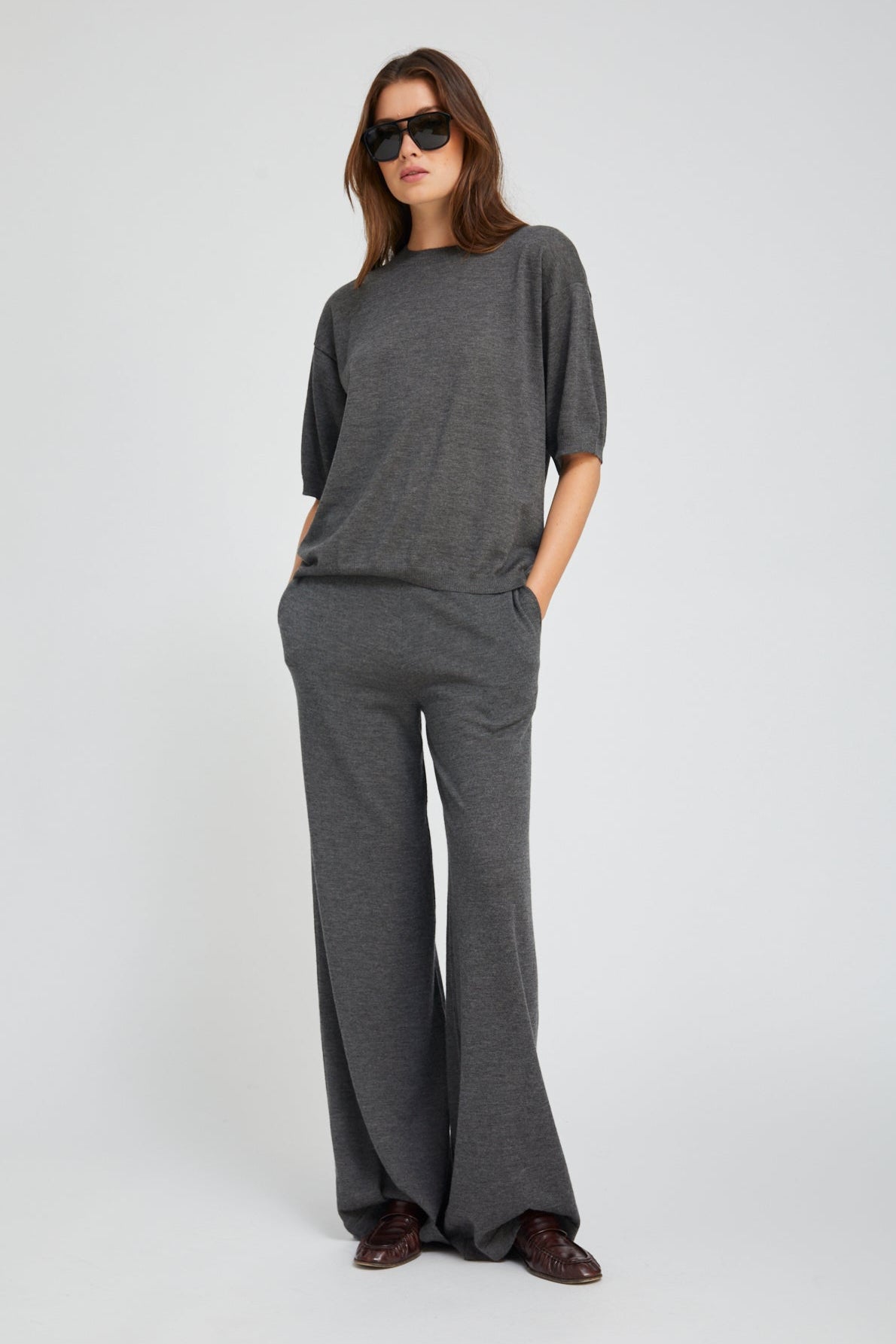 Charcoal Cashmere Wide Leg Pants