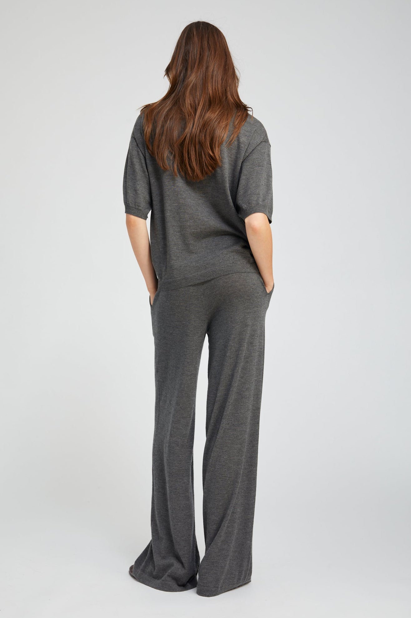 Charcoal Cashmere Wide Leg Pants