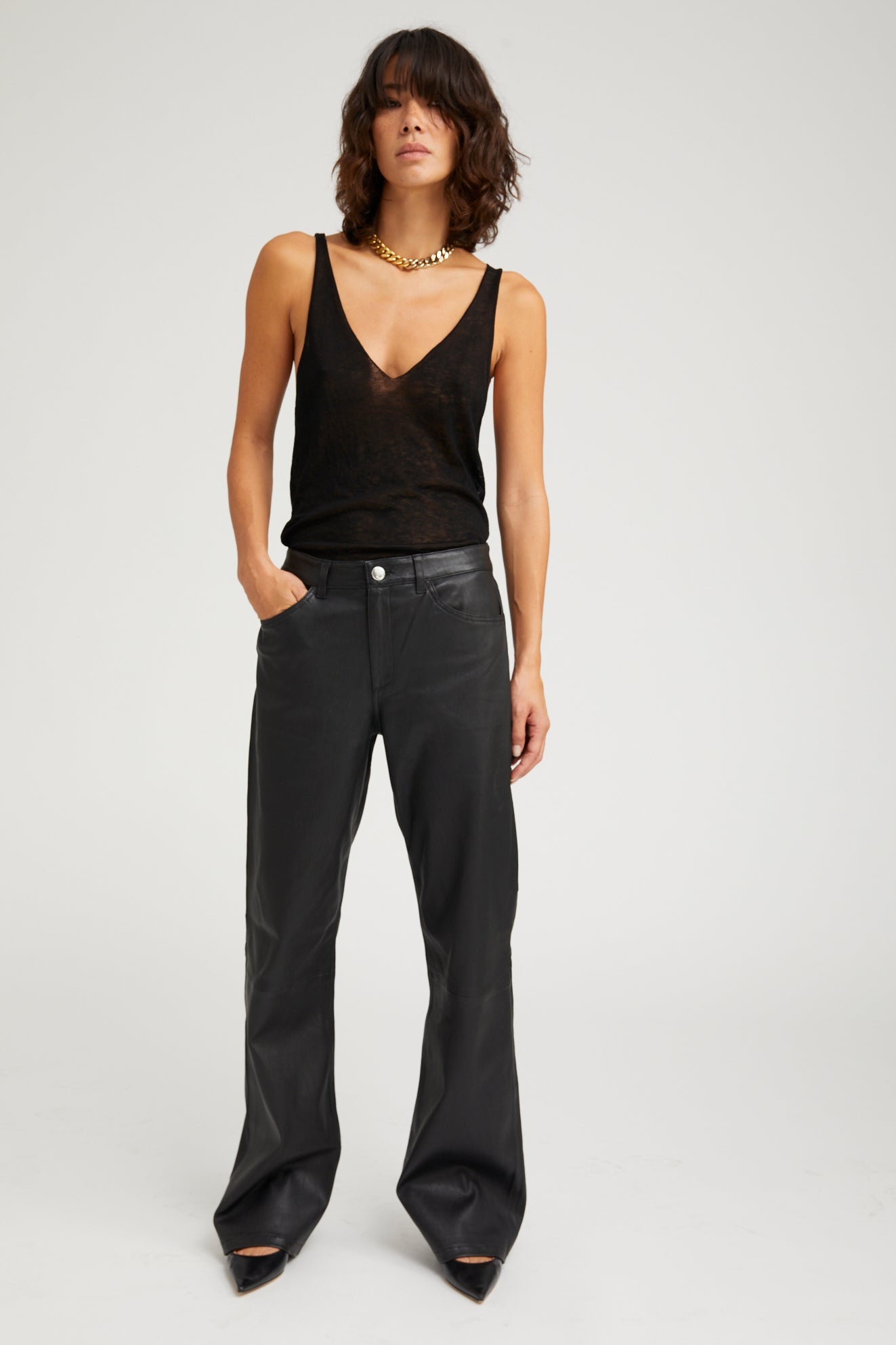 Black Leather Carpenter Pants