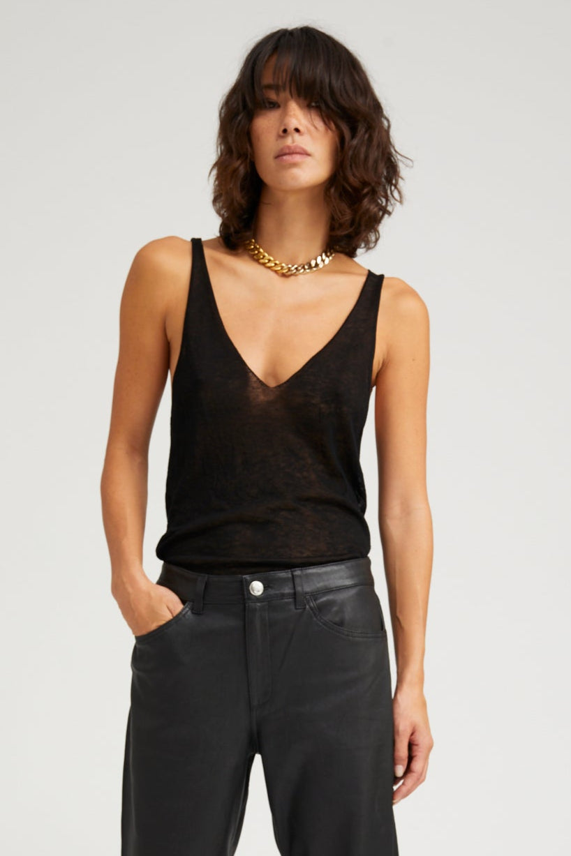 Black Tissue Cashmere V Neck Tank