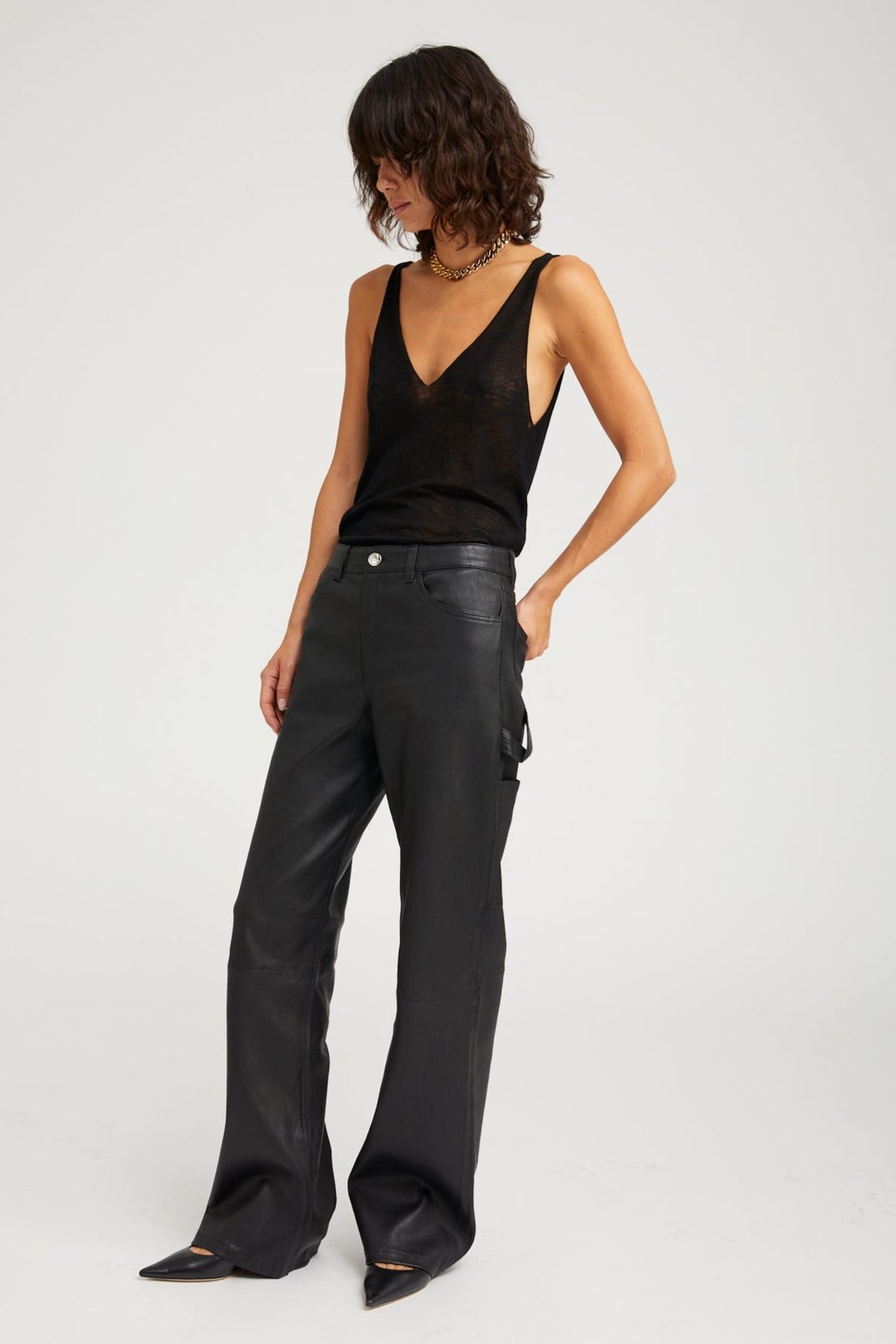 Black Leather Carpenter Pants