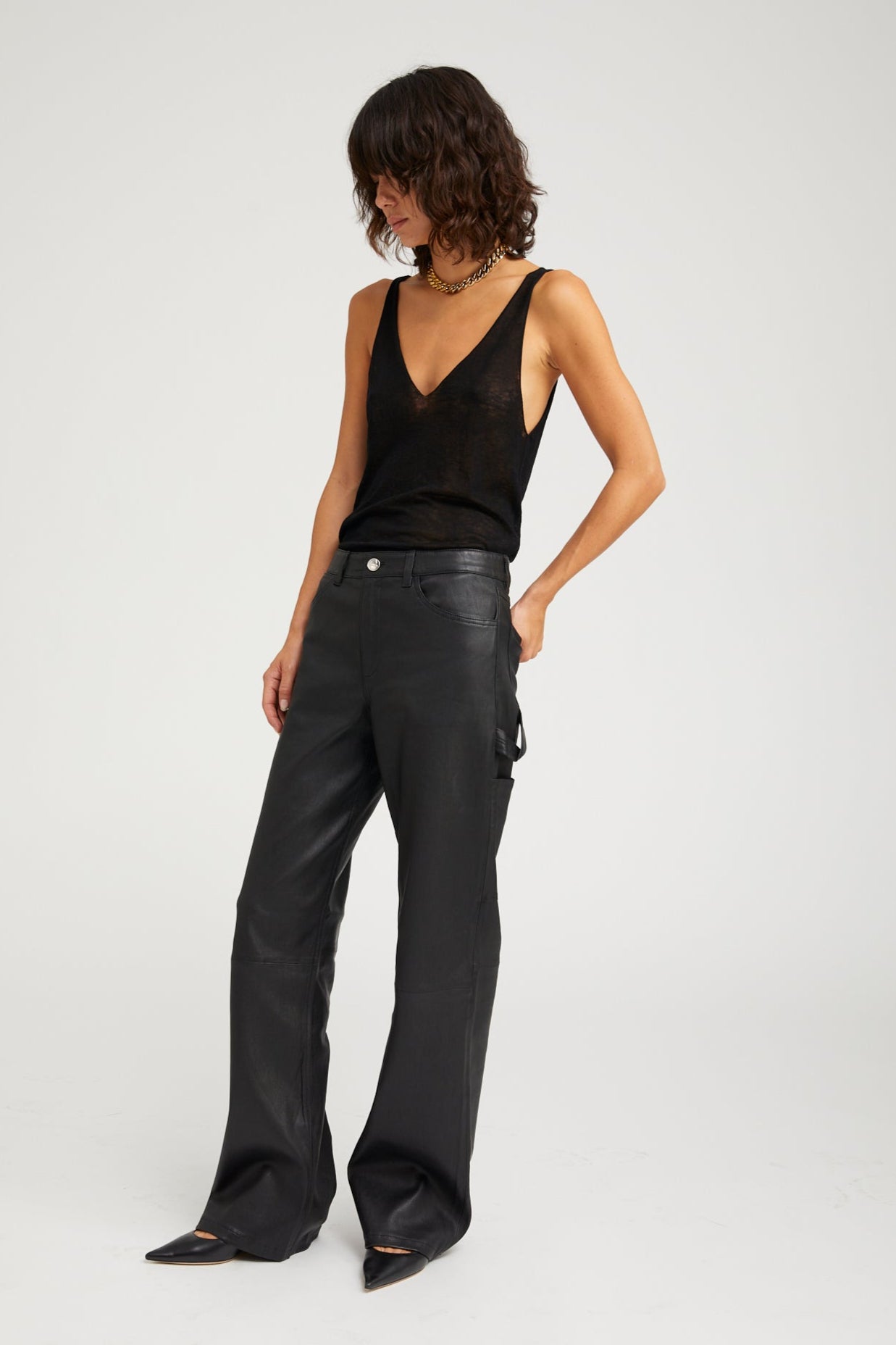 Black Tissue Cashmere V Neck Tank