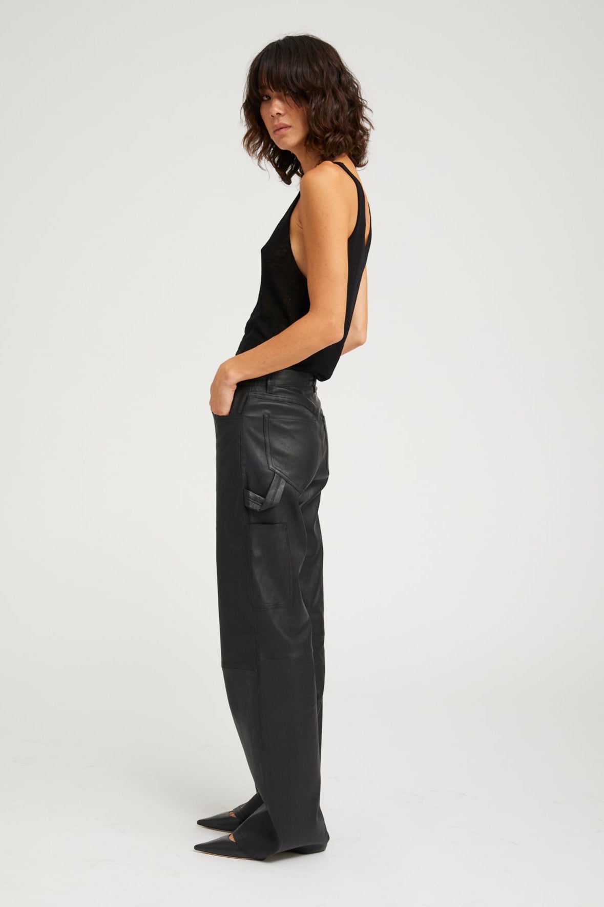 Black Tissue Cashmere V Neck Tank