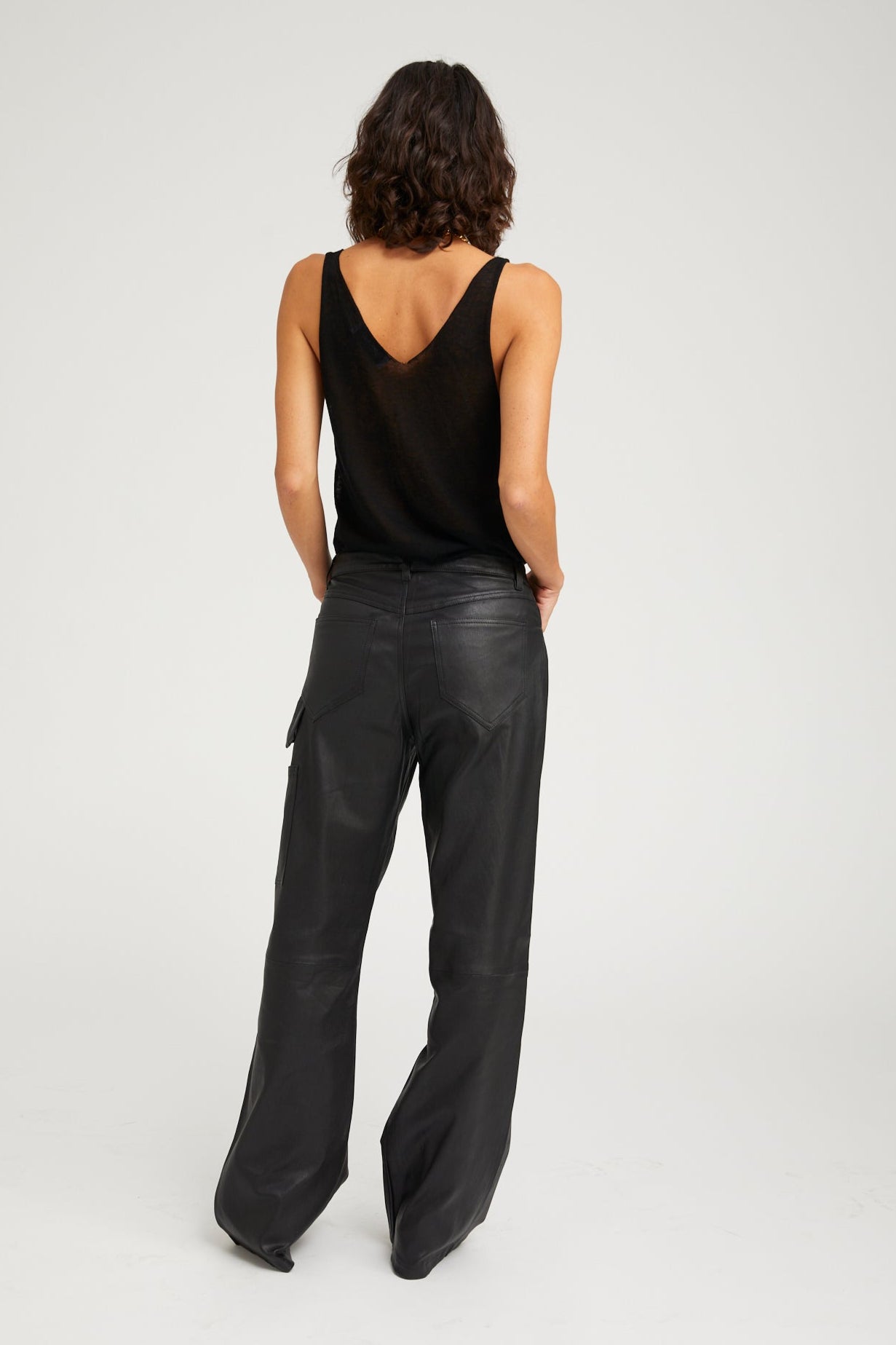 Black Tissue Cashmere V Neck Tank