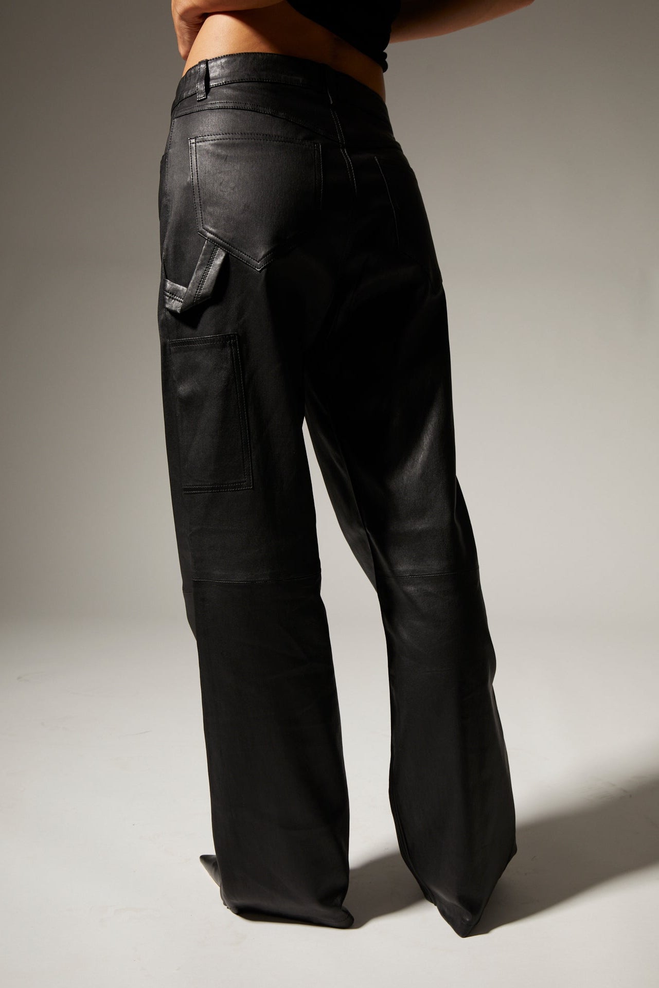 Black Leather Carpenter Pants