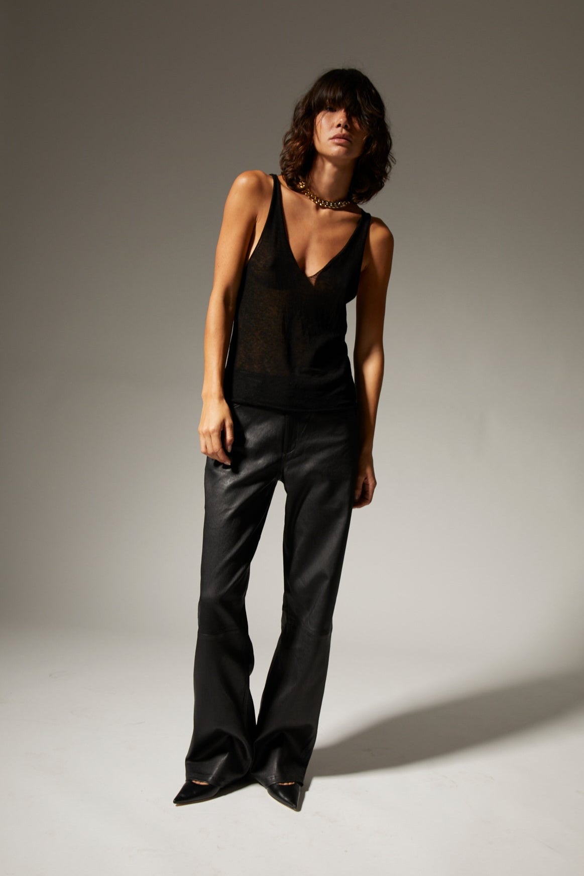 Black Tissue Cashmere V Neck Tank