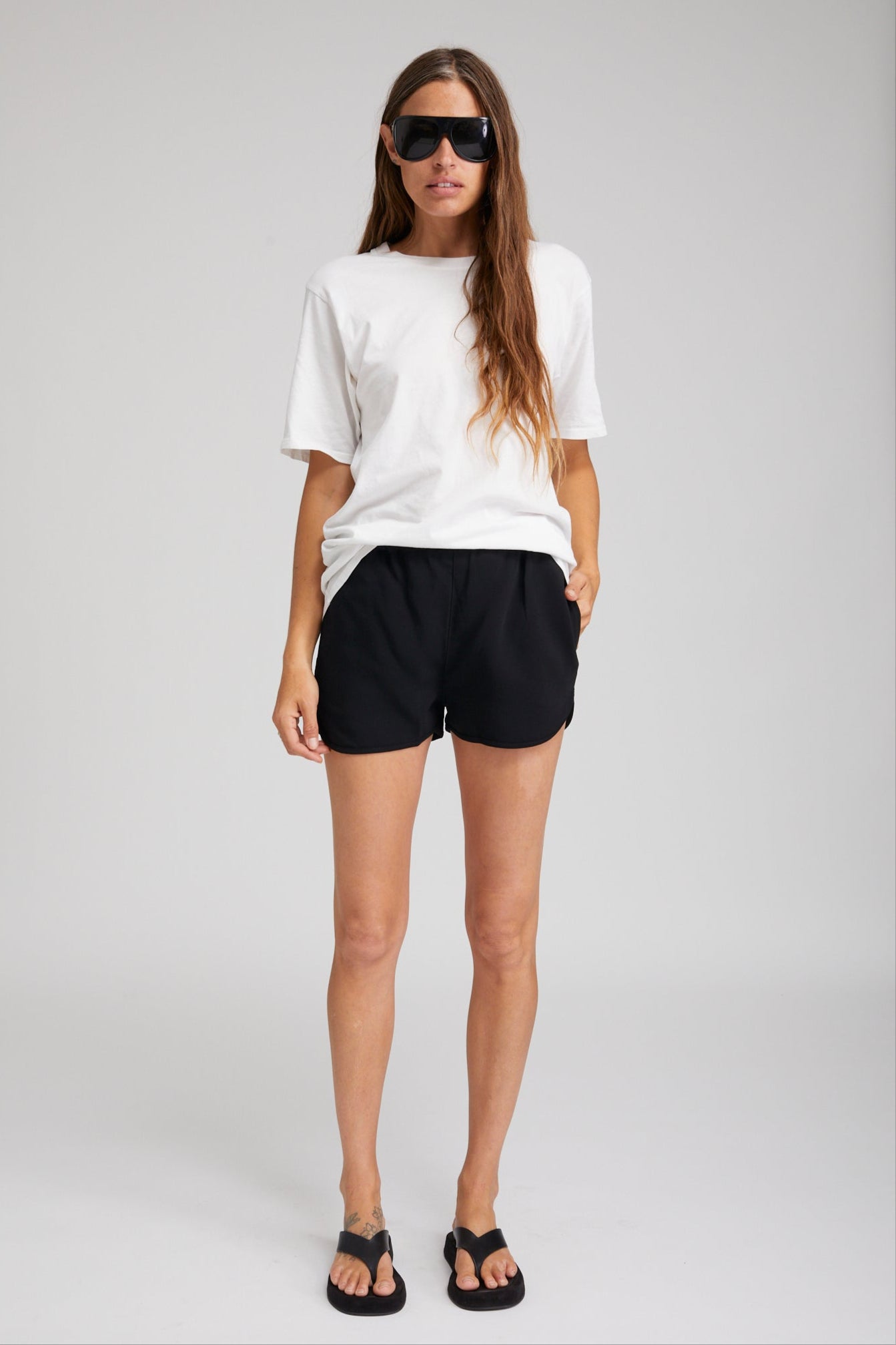 Black Crepe Slip Shorts