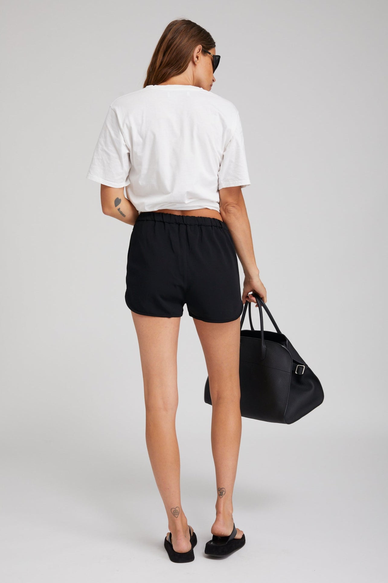 Black Crepe Slip Shorts