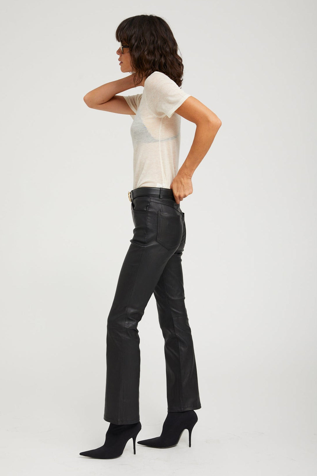 Black Leather 5 Pocket Ankle Flare