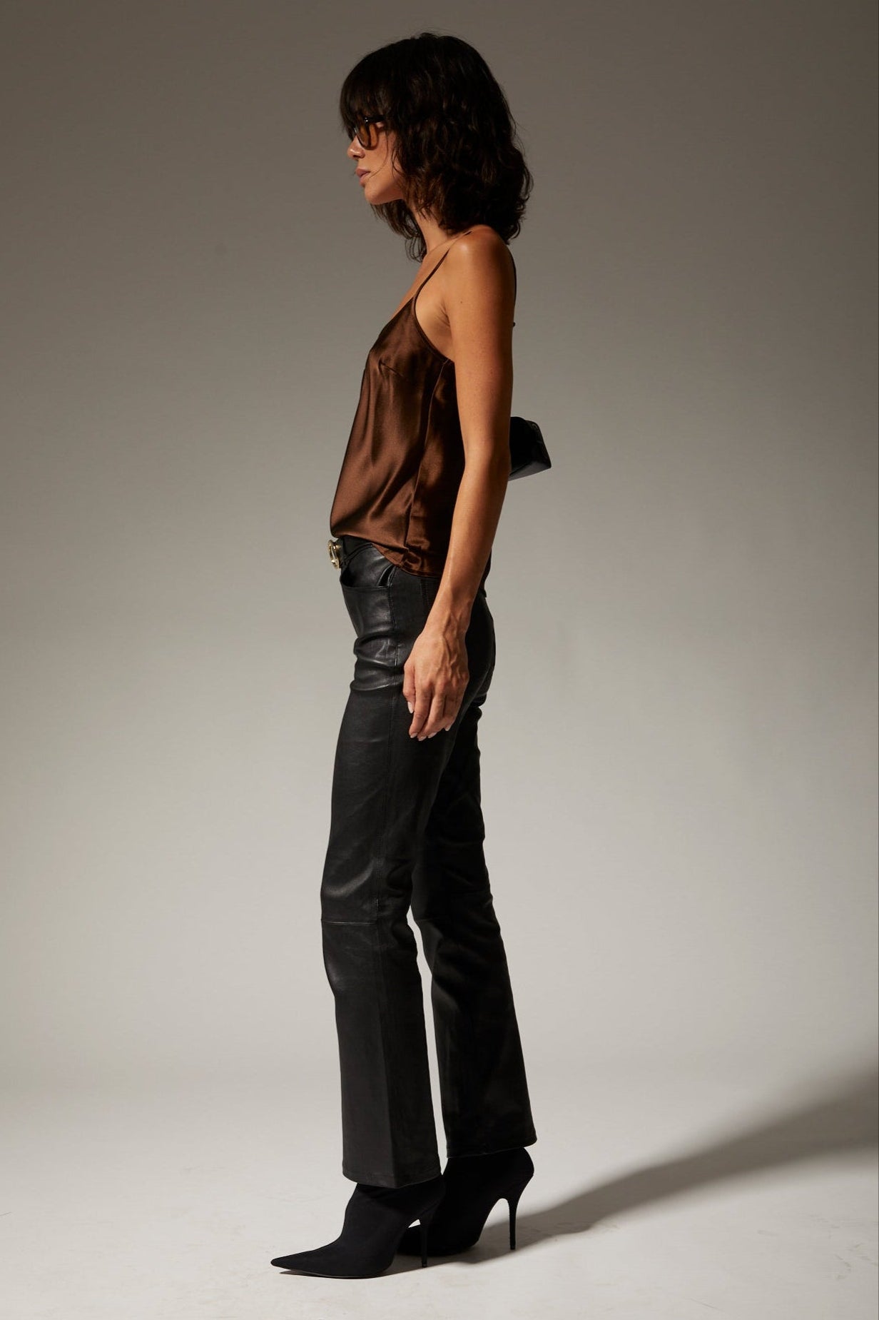 Brown Silk Spaghetti Strap Cami