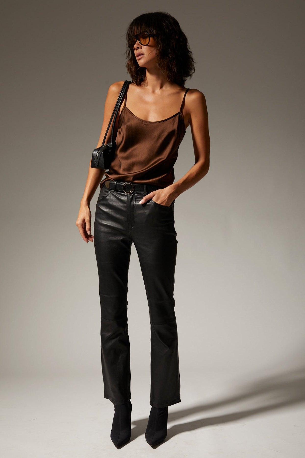 Brown Silk Spaghetti Strap Cami