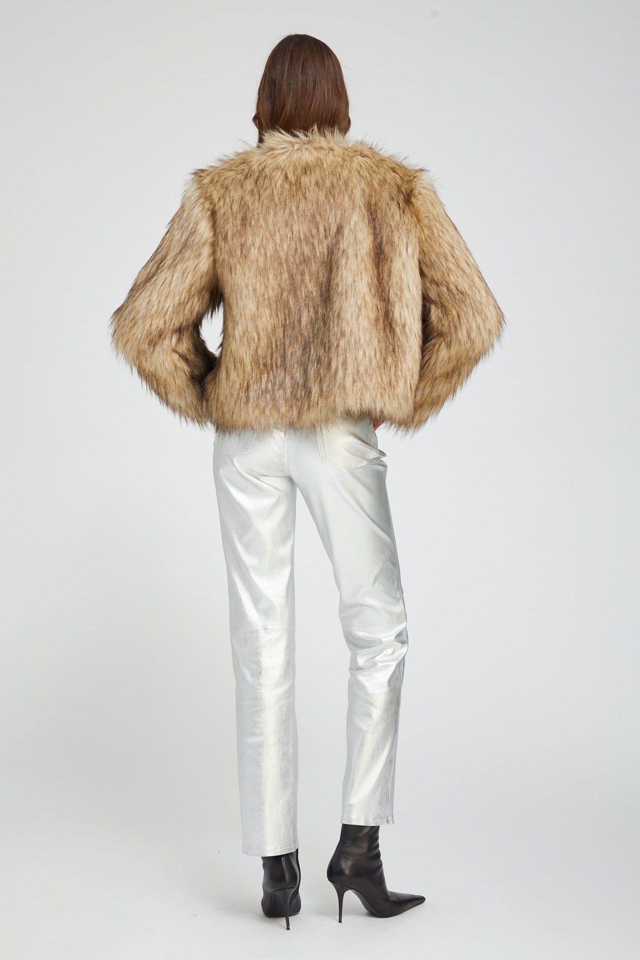 Metallic Silver Leather 5 Pocket Slim Straight