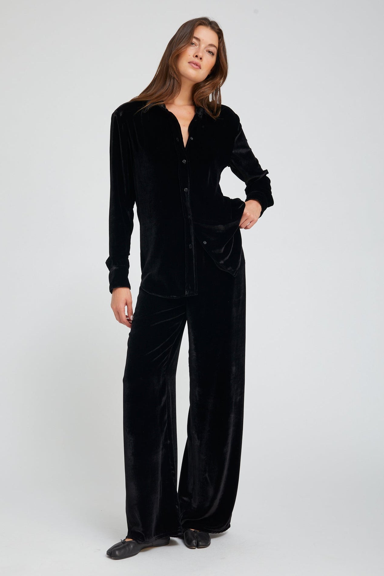 Black Silk Wide Leg Easy Pants