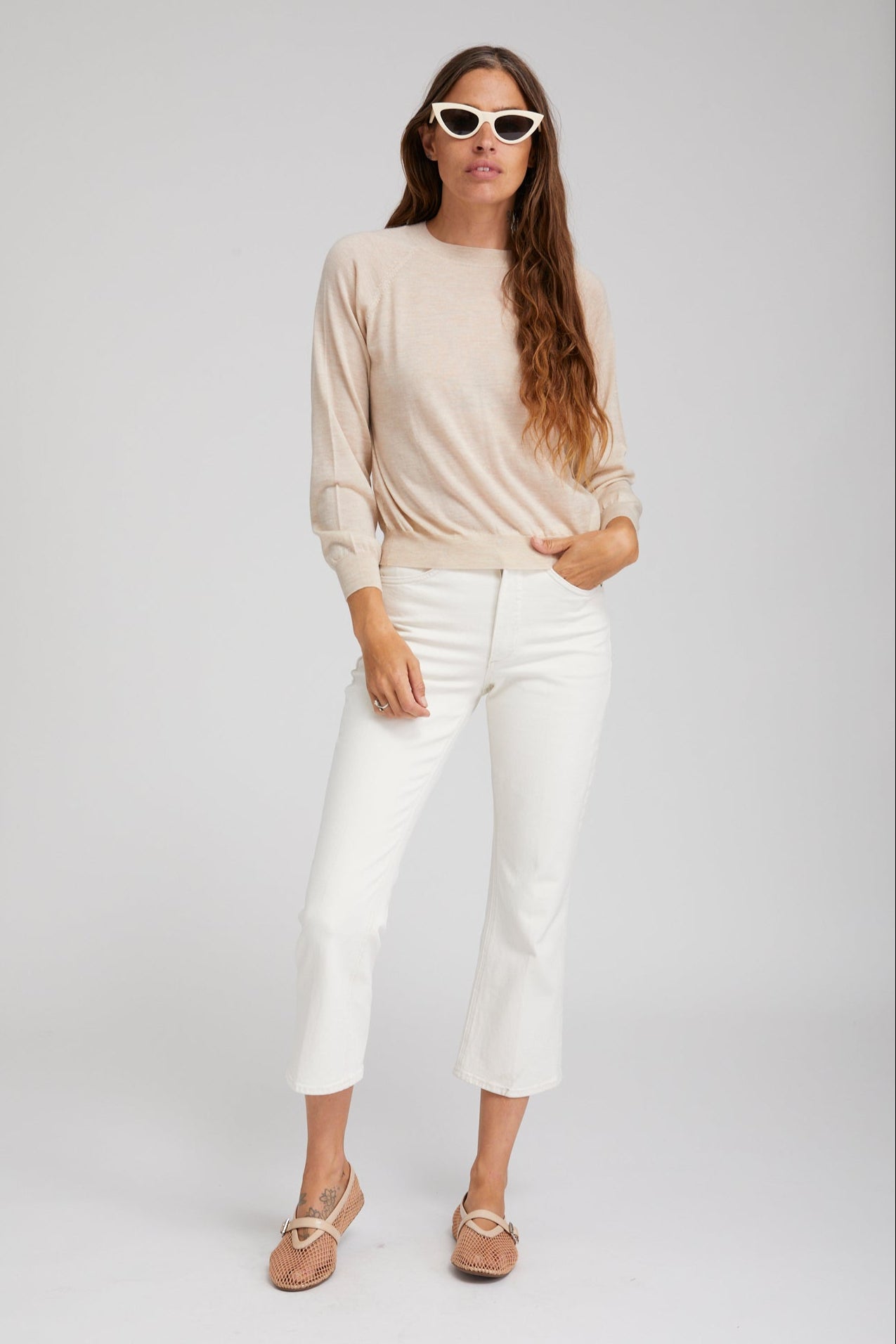 Earhart Off White Crop Denim
