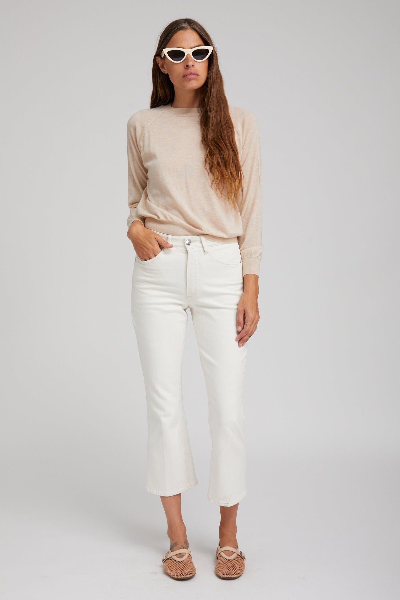 Earhart Off White Crop Denim