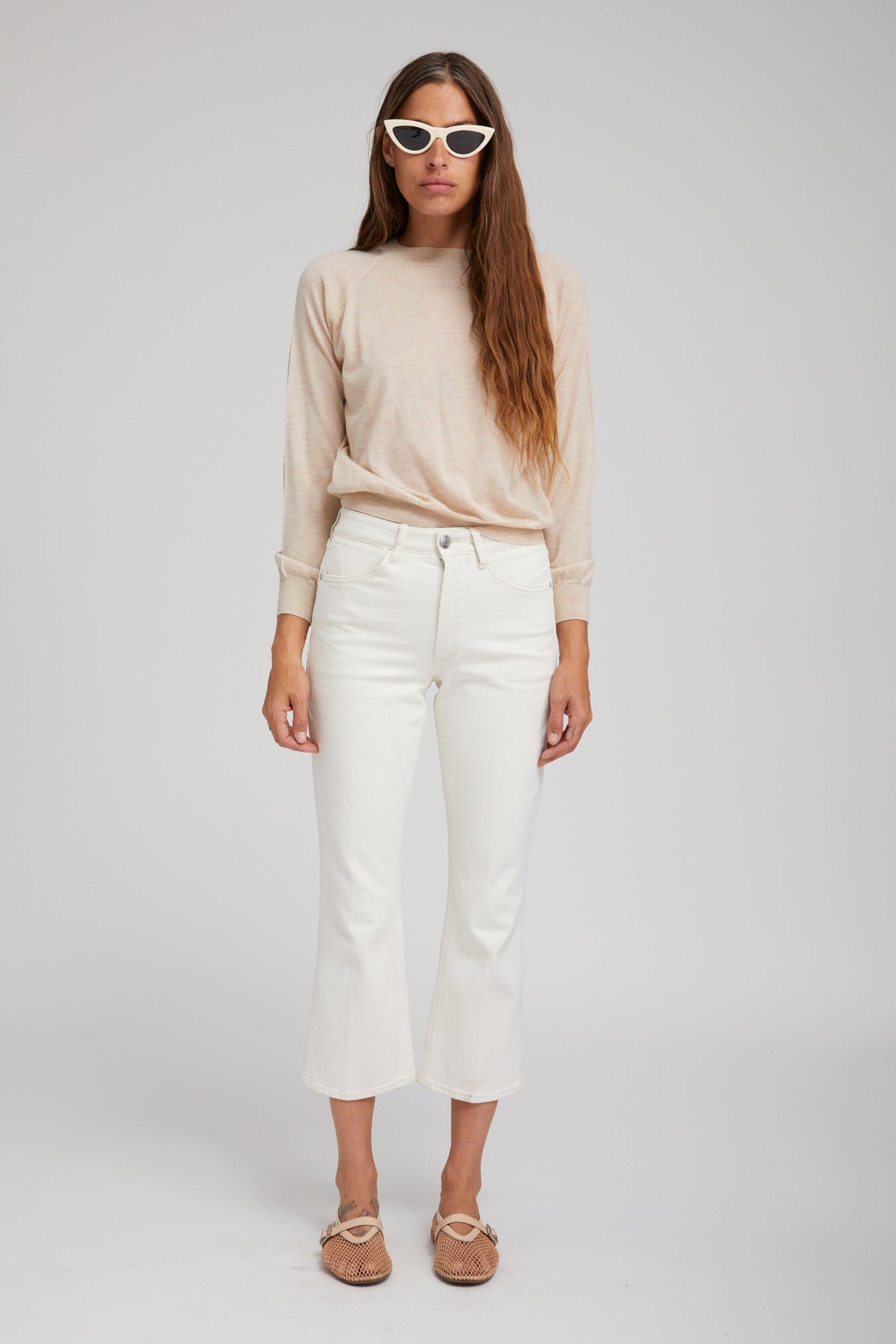 Earhart Off White Crop Denim